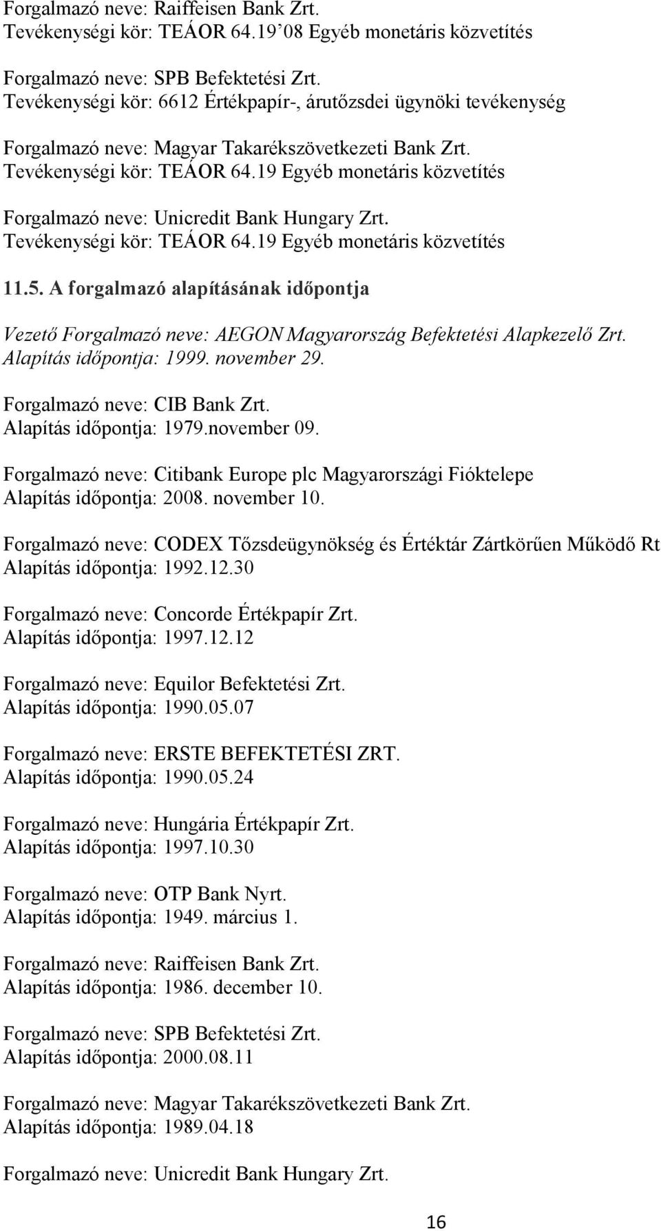 19 Egyéb monetáris közvetítés Forgalmazó neve: Unicredit Bank Hungary Zrt. Tevékenységi kör: TEÁOR 64.19 Egyéb monetáris közvetítés 11.5.