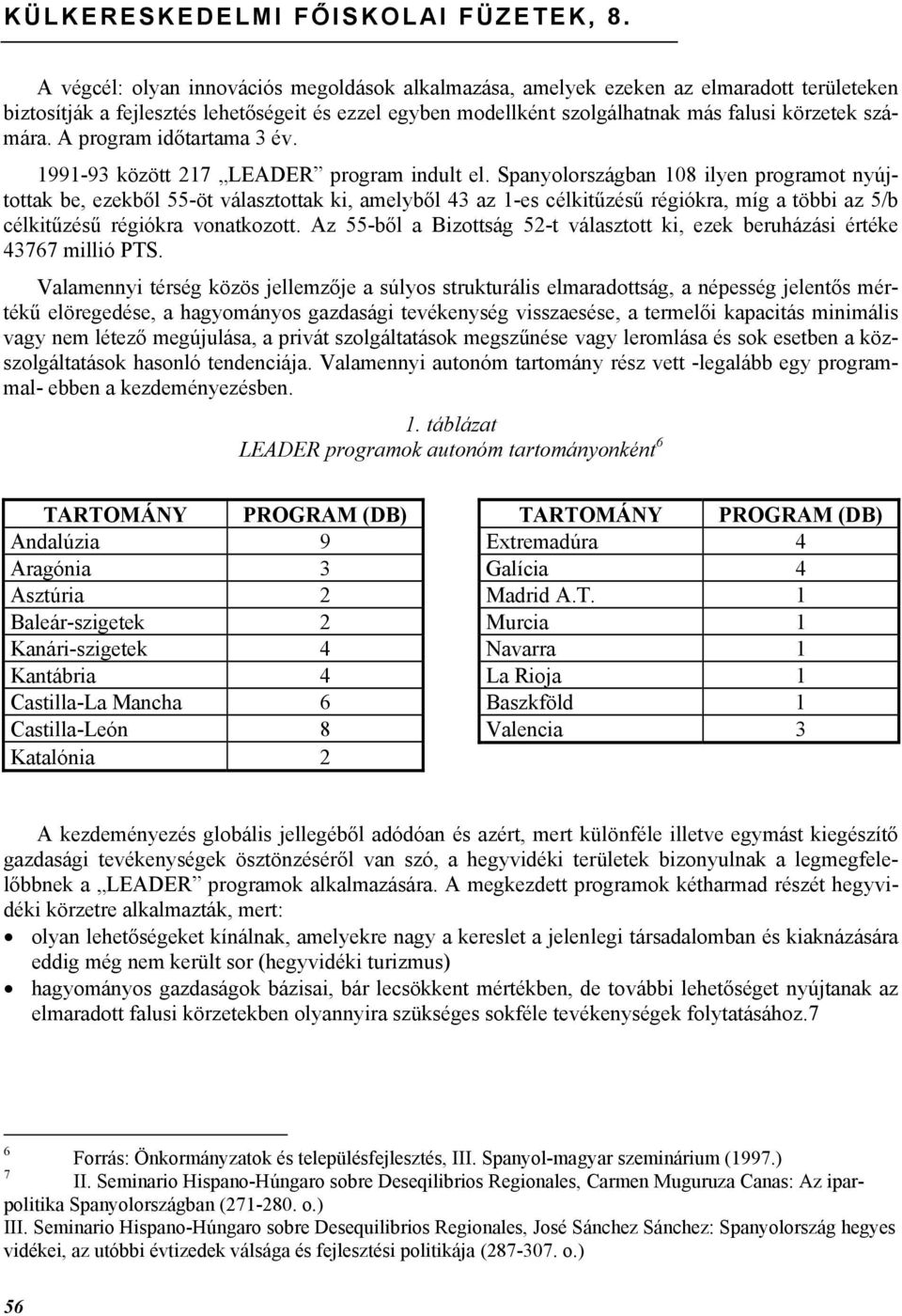 A program időtartama 3 év. 1991-93 között 217 LEADER program indult el.