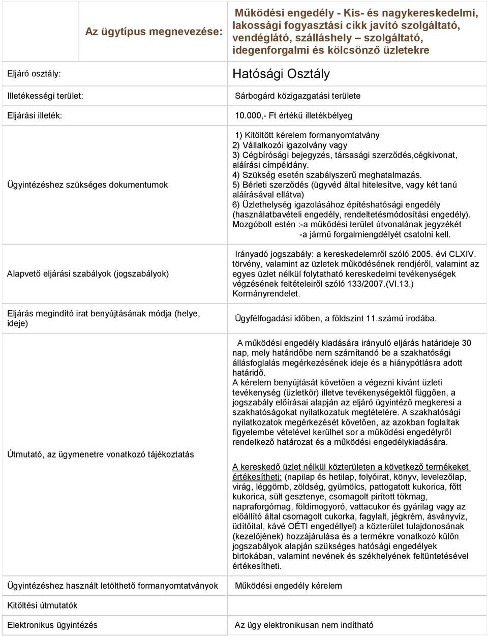 az ügymenetre vonatkozó tájékoztatás Ügyintézéshez használt letölthető formanyomtatványok Hatósági Osztály Sárbogárd közigazgatási területe 10.