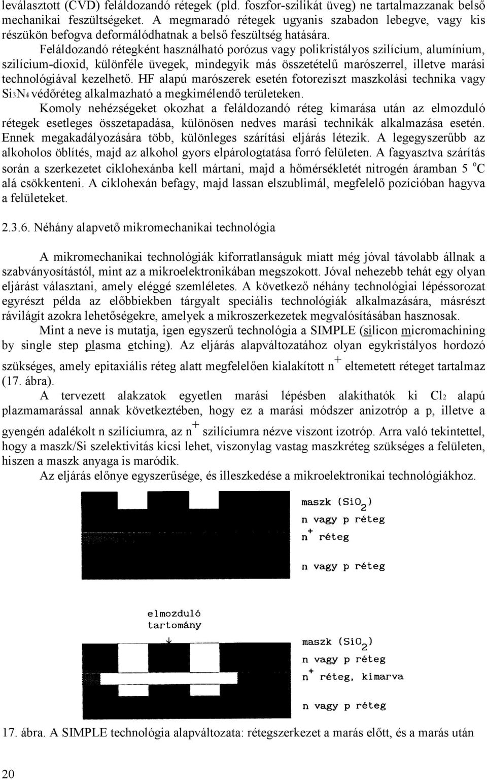 Feláldozandó rétegként haználható porózu vagy polikritályo zilícium, alumínium, zilícium-dioxid, különféle üvegek, mindegyik má özetételű marózerrel, illetve marái technológiával kezelhető.