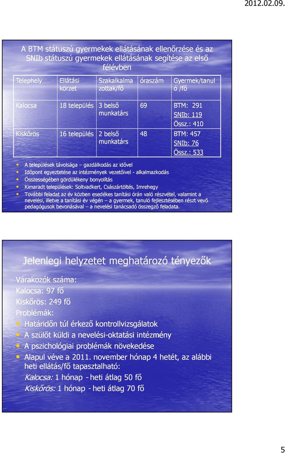 : 533 A települések távolsága gazdálkodás az idıvel Idıpont egyeztetése az intézmények vezetıivel - alkalmazkodás Összességében gördülékeny bonyolítás Kimaradt települések: Soltvadkert,