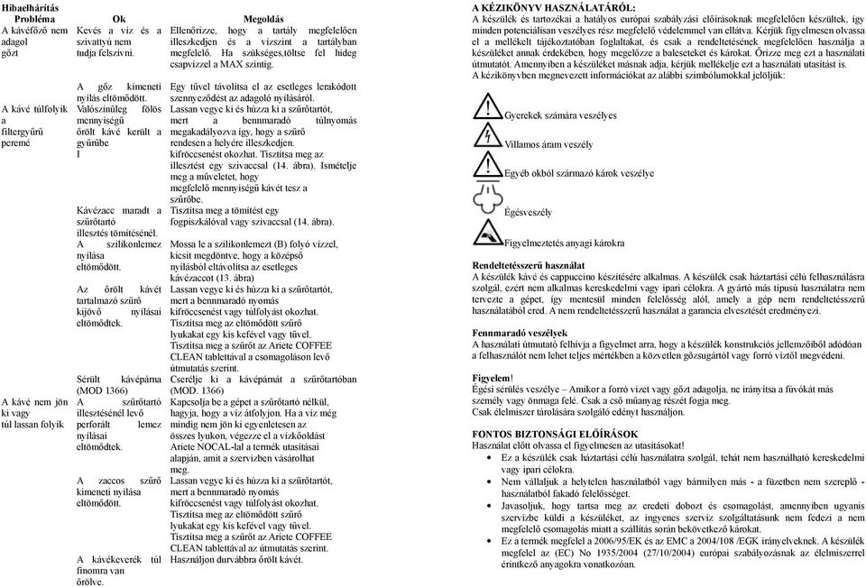 Használati útmutató (1365 Picasso szivattyús kávéfőző) - PDF Ingyenes  letöltés