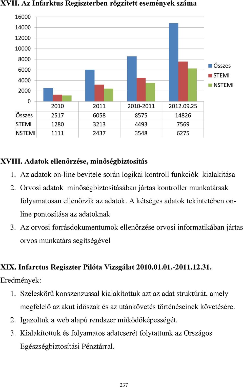 Az orvosi forrásdokumentumok ellenőrzése orvosi informatikában jártas orvos munkatárs segítségével XIX. Infarctus Regiszter Pilóta Vizsgálat 2010.01.01.-2011.12.31. Eredmények: 1.