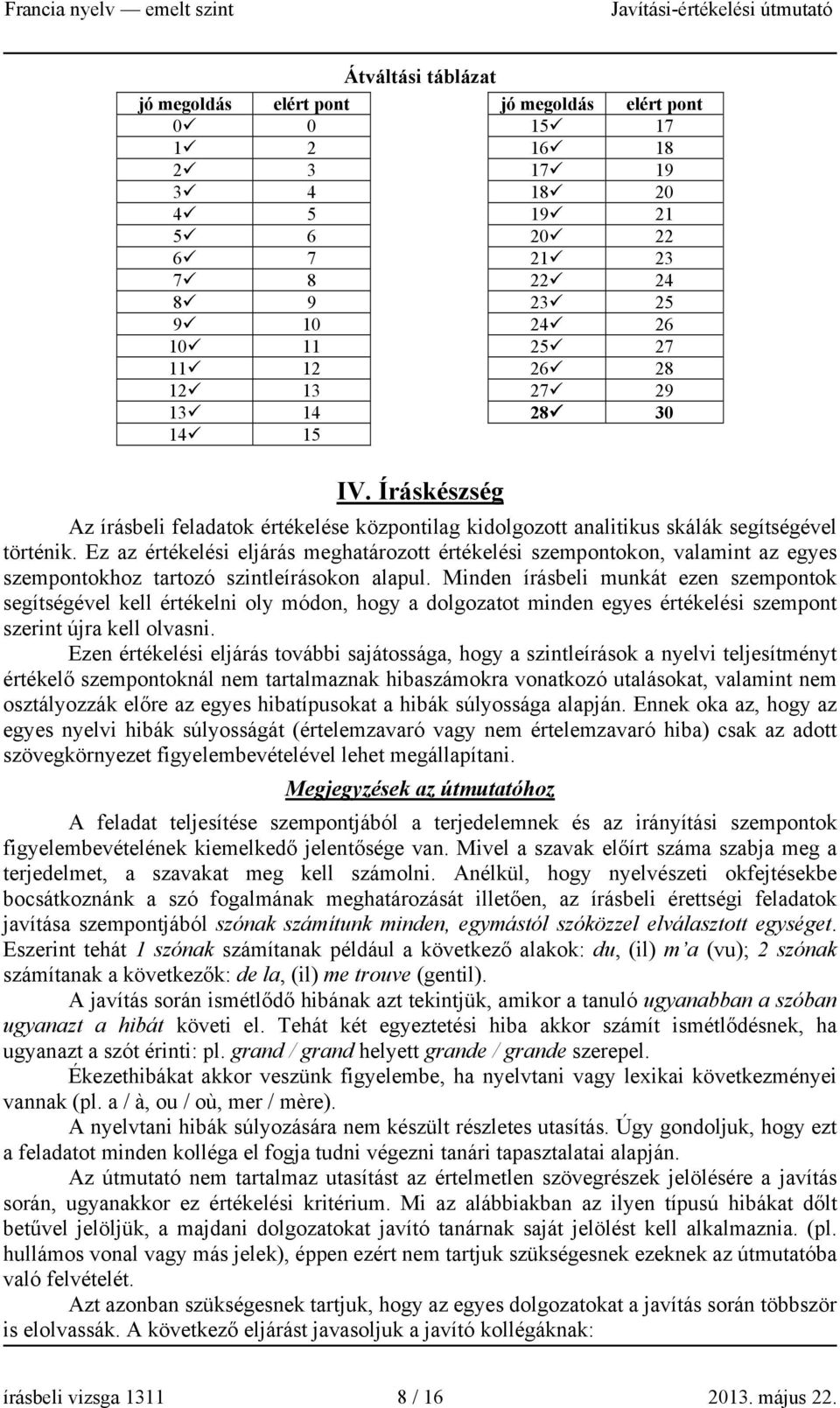 Ez az értékelési eljárás meghatározott értékelési szempontokon, valamint az egyes szempontokhoz tartozó szintleírásokon alapul.