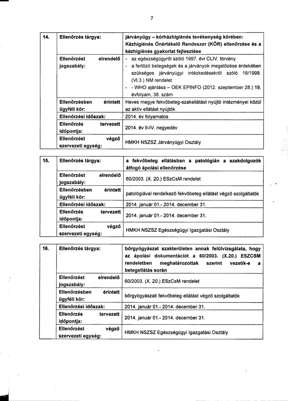 ) 19. évfolyam, 38. szám Heves megye fekvõbeteg-szakellátást nyújtó intézményei közo az aktv ellátást nyújtók i idõszak: 2014. év folyamatos "d ~. opontja: 2014. év -V. negyedév.