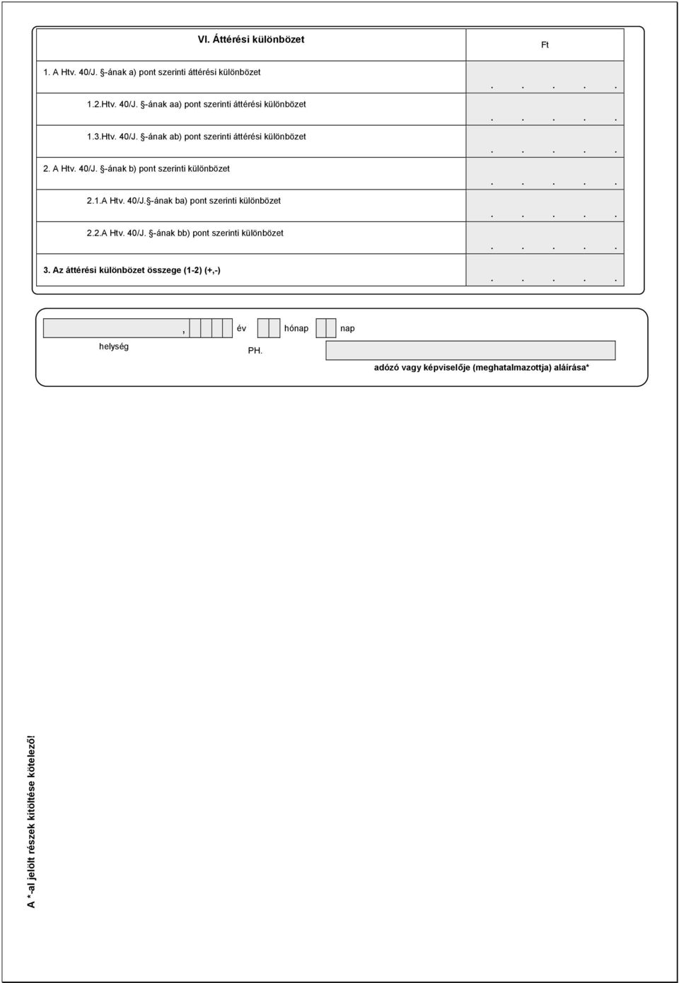 1.A Htv. 40/J. -ának ba) pont szerinti különbözet 2.2.A Htv. 40/J. -ának bb) pont szerinti különbözet 3.