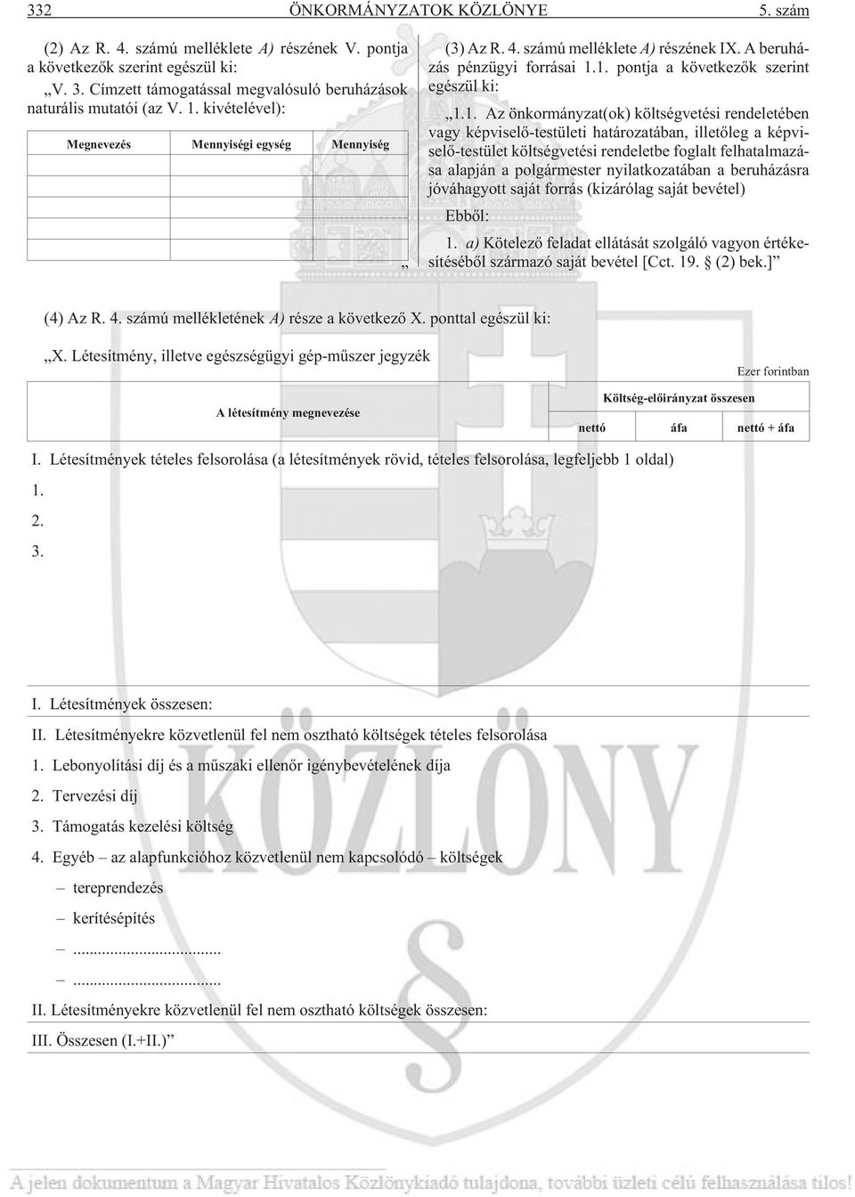 1. pontja a következõk szerint egészül ki: 1.1. Az önkormányzat(ok) költségvetési rendeletében vagy képviselõ-testületi határozatában, illetõleg a képviselõ-testület költségvetési rendeletbe foglalt