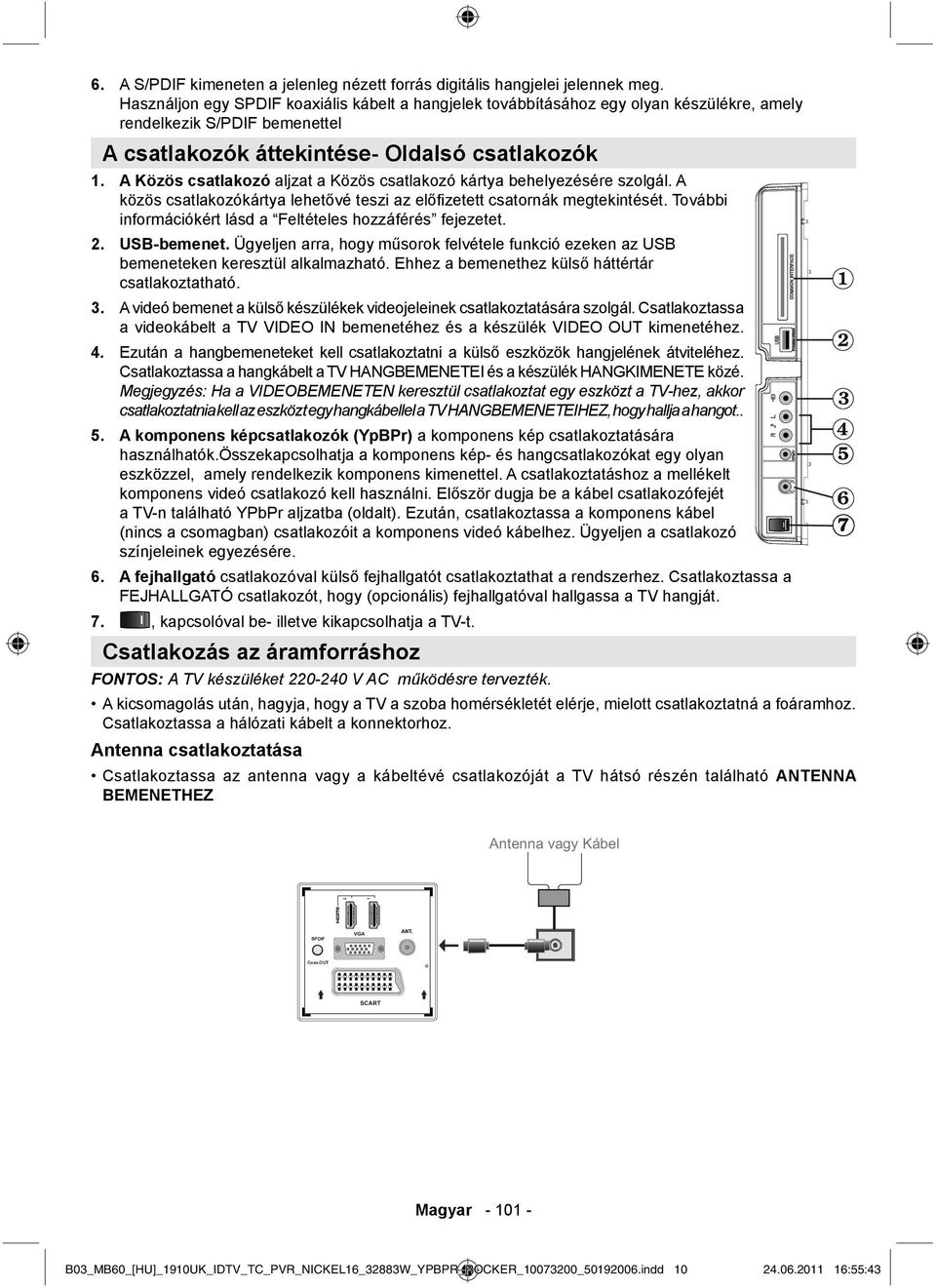 A Közös csatlakozó aljzat a Közös csatlakozó kártya behelyezésére szolgál. A közös csatlakozókártya lehetővé teszi az előfi zetett csatornák megtekintését.
