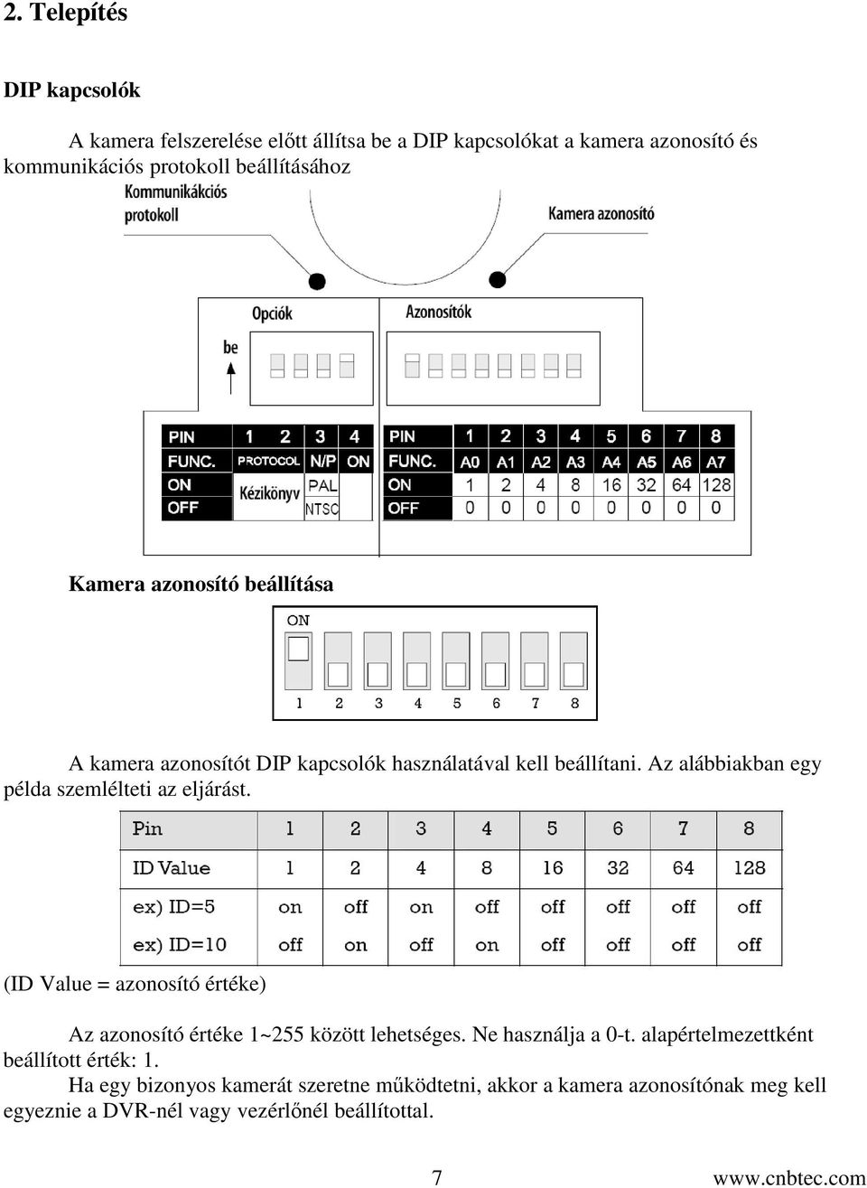 Az alábbiakban egy példa szemlélteti az eljárást. (ID Value = azonosító értéke) Az azonosító értéke 1~255 között lehetséges.