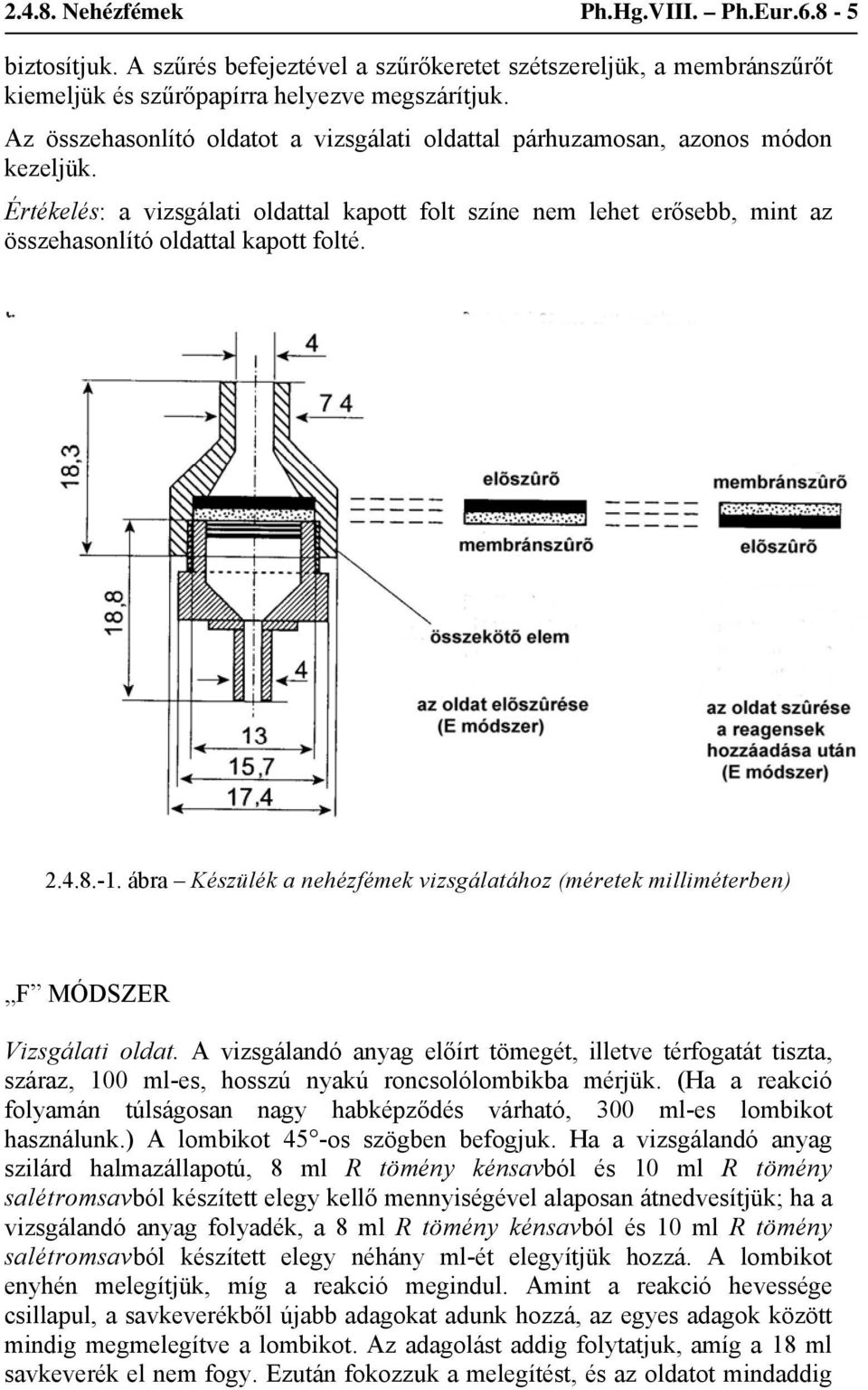 2.4.8.-1. ábra Készülék a nehézfémek vizsgálatához (méretek milliméterben) F MÓDSZER Vizsgálati oldat.