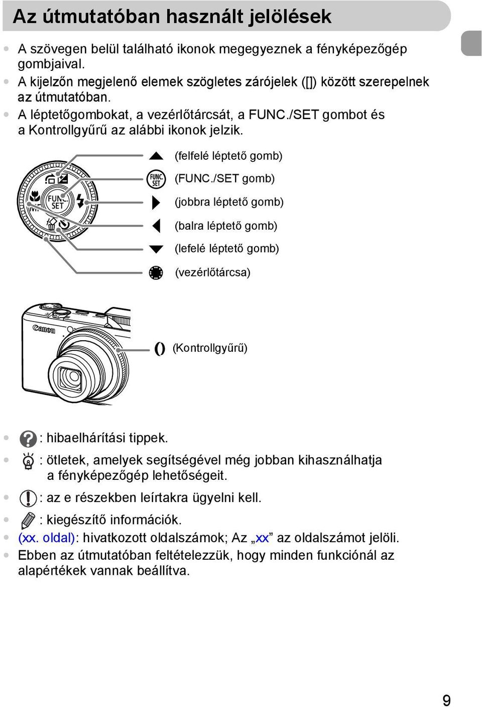 /SET gomb) (jobbra léptető gomb) (balra léptető gomb) (lefelé léptető gomb) Ê (vezérlőtárcsa) Ï (Kontrollgyűrű) : hibaelhárítási tippek.