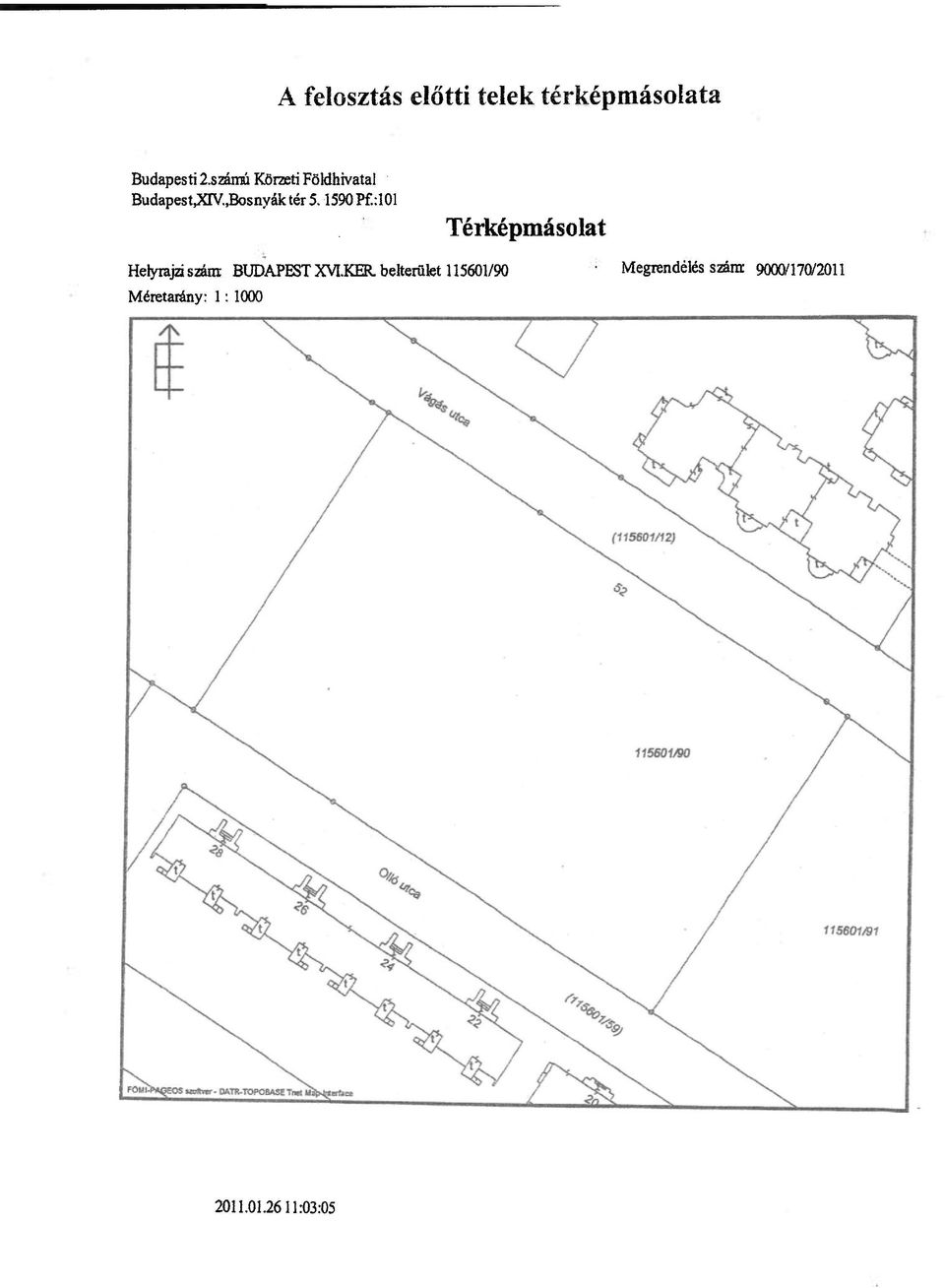 :101 Térképmásolat Helyrajzi szára BUDAPEST XVLKER.