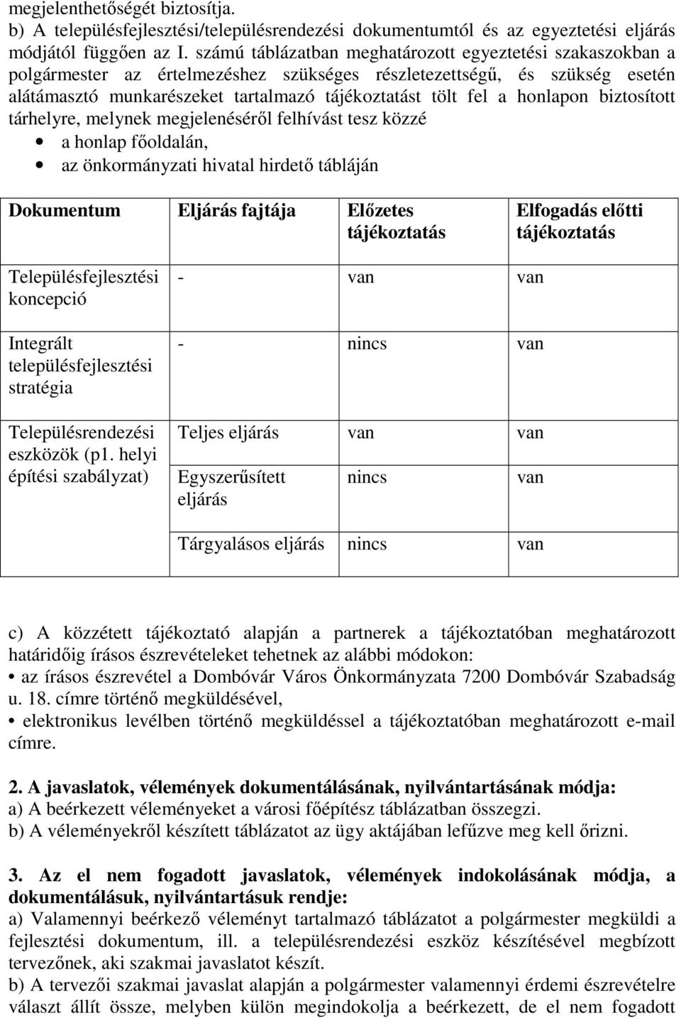 honlapon biztosított tárhelyre, melynek megjelenéséről felhívást tesz közzé a honlap főoldalán, az önkormányzati hivatal hirdető tábláján Dokumentum Eljárás fajtája Előzetes tájékoztatás Elfogadás