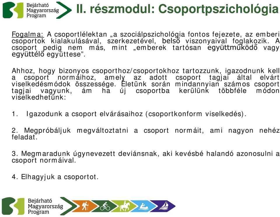 Ahhoz, hogy bizonyos csoporthoz/csoportokhoz tartozzunk, igazodnunk kell a csoport normáihoz, amely az adott csoport tagjai által elvárt viselkedésmódok összessége.