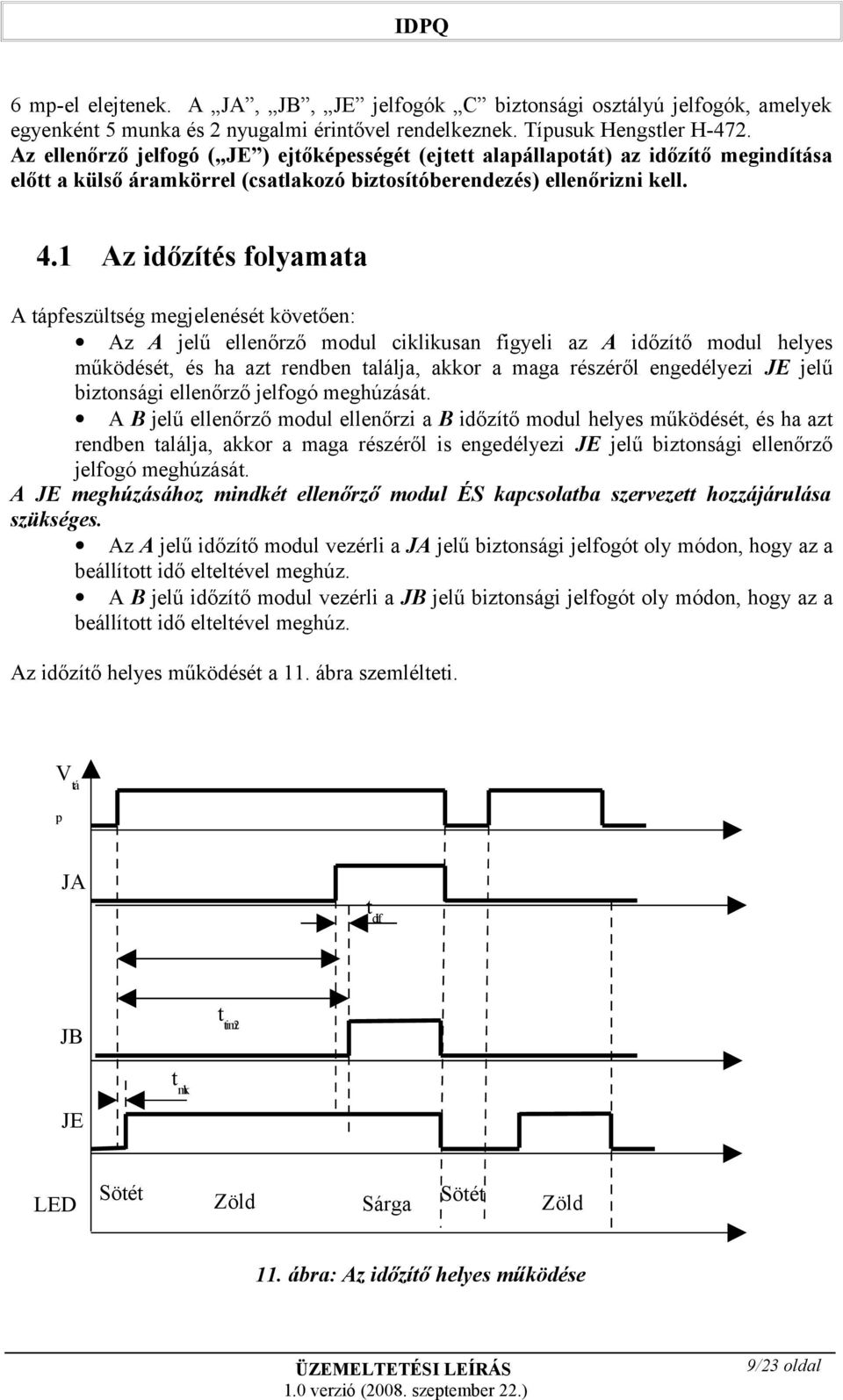 Az időzítés folyamata A tápfeszültség megjelenését követően: Az A jelű ellenőrző modul ciklikusan figyeli az A időzítő modul helyes működését, és ha azt rendben találja, akkor a maga részéről