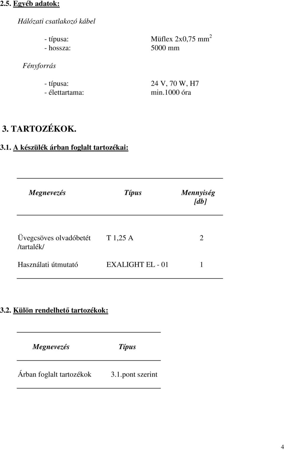 00 óra 3. TARTOZÉKOK. 3.1.