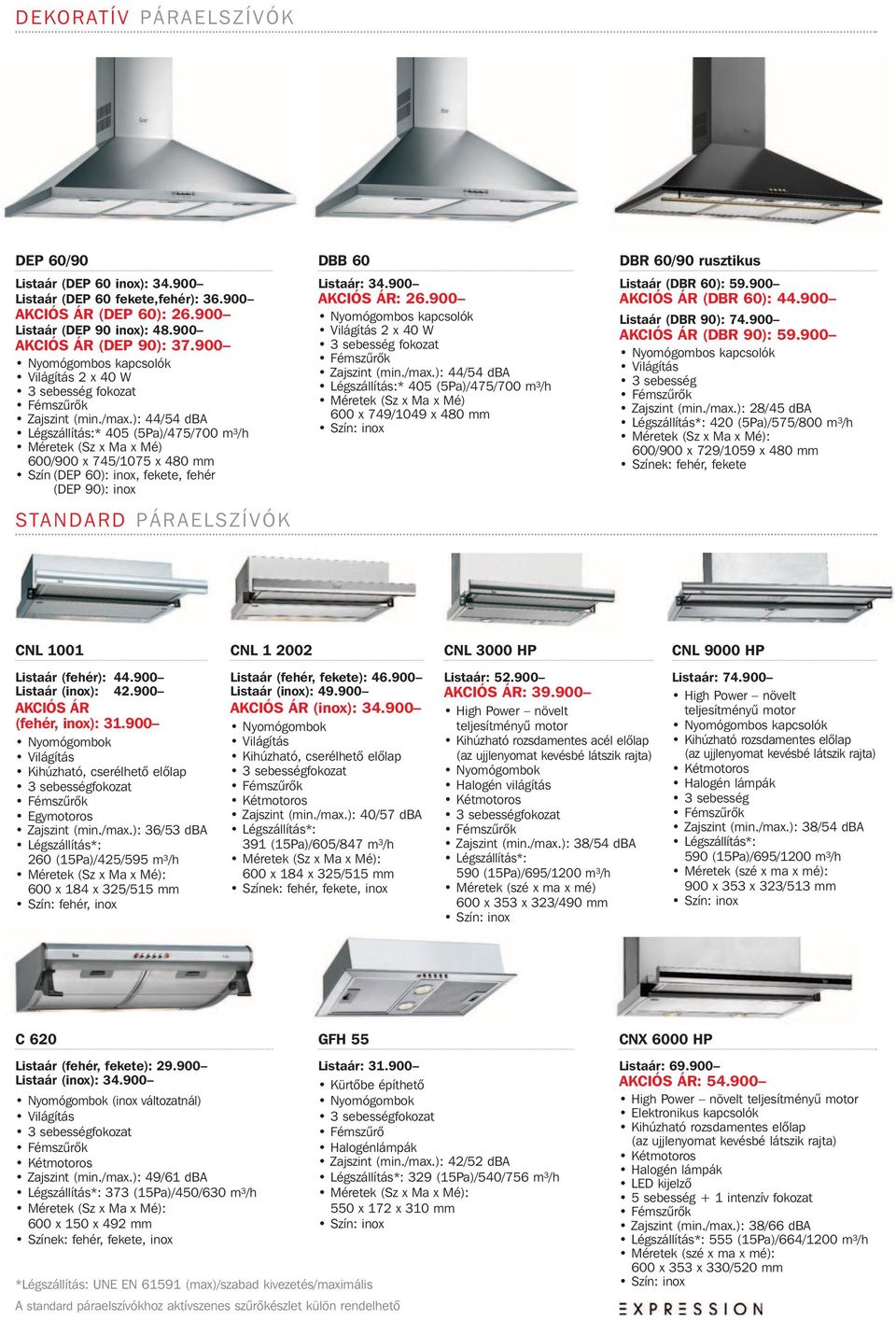 ): 44/54 dba Légszállítás:* 405 (5Pa)/475/700 m 3 /h 600/900 x 745/1075 x 480 mm Szín (DEP 60): inox, fekete, fehér (DEP 90): inox STANDARD PÁRAELSZÍVÓK DBB 60 Listaár: 34.900 AKCIÓS ÁR: 26.