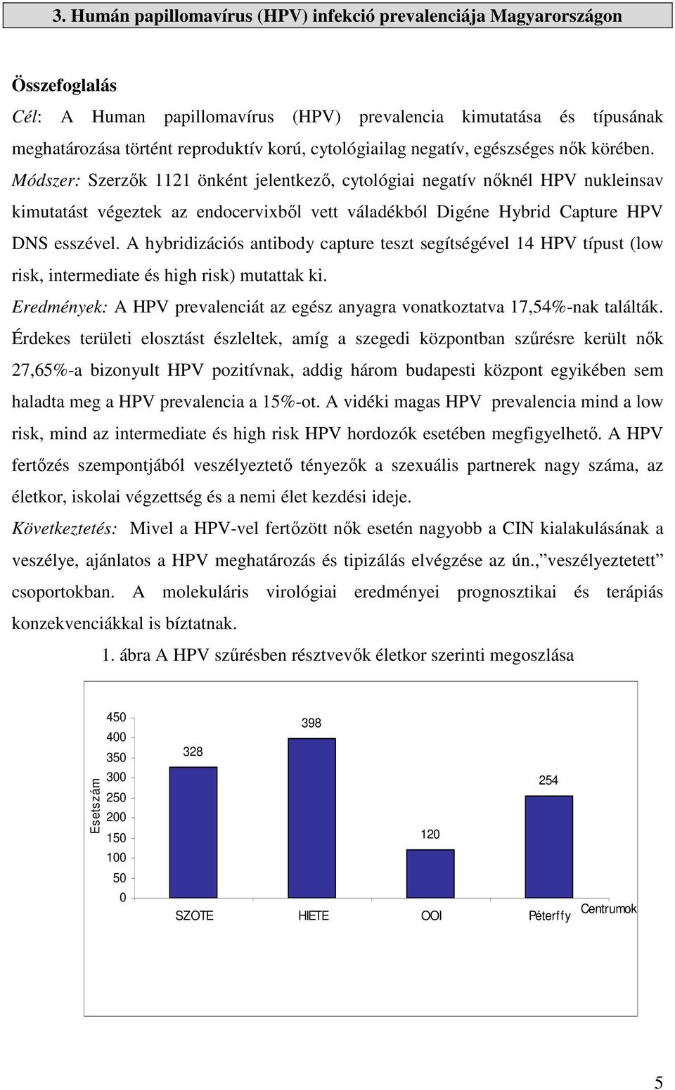 Módszer: Szerzők 1121 önként jelentkező, cytológiai negatív nőknél HPV nukleinsav kimutatást végeztek az endocervixből vett váladékból Digéne Hybrid Capture HPV DNS esszével.