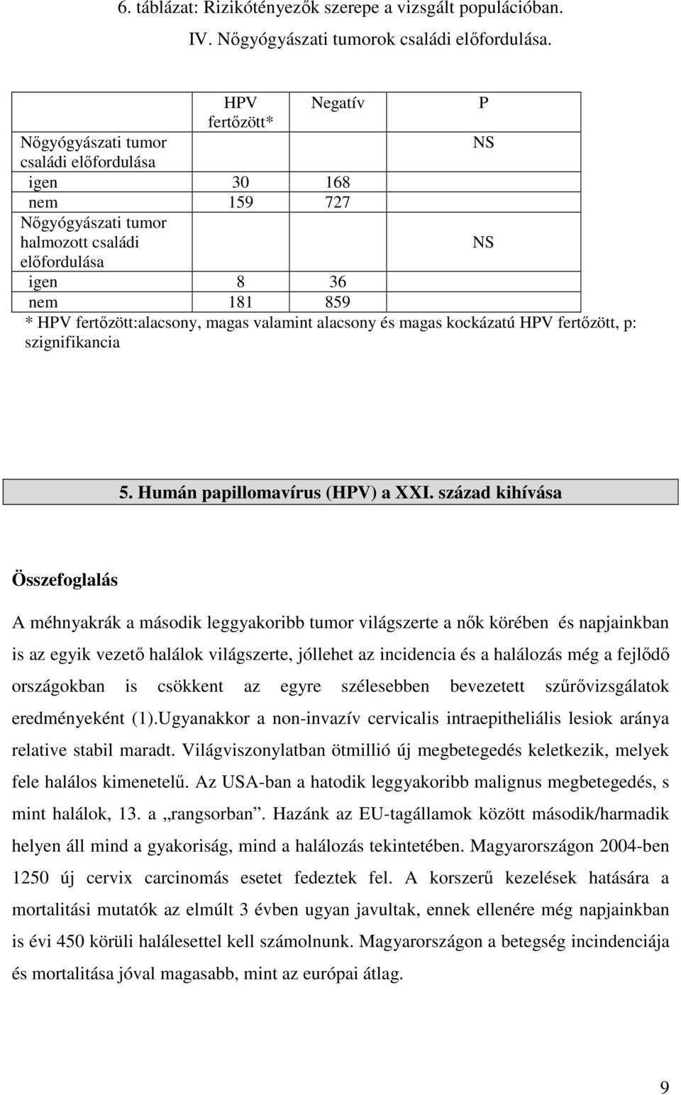 magas valamint alacsony és magas kockázatú HPV fertőzött, p: szignifikancia 5. Humán papillomavírus (HPV) a XXI.