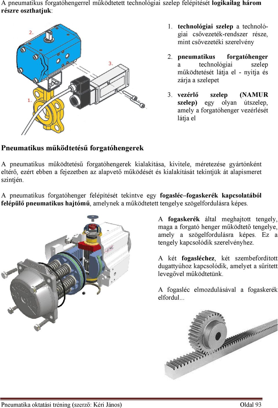 vezérlő szelep (NAMUR szelep) egy olyan útszelep, amely a forgatóhenger vezérlését látja el Pneumatikus működtetésű forgatóhengerek A pneumatikus működtetésű forgatóhengerek kialakítása, kivitele,