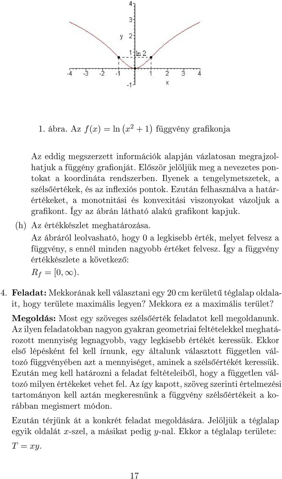 Ezután felhasználva a határértékeket, a monotnitási és konveitási viszonyokat vázoljuk a grakont. Így az ábrán látható alakú grakont kapjuk. (h) Az értékkészlet meghatározása.