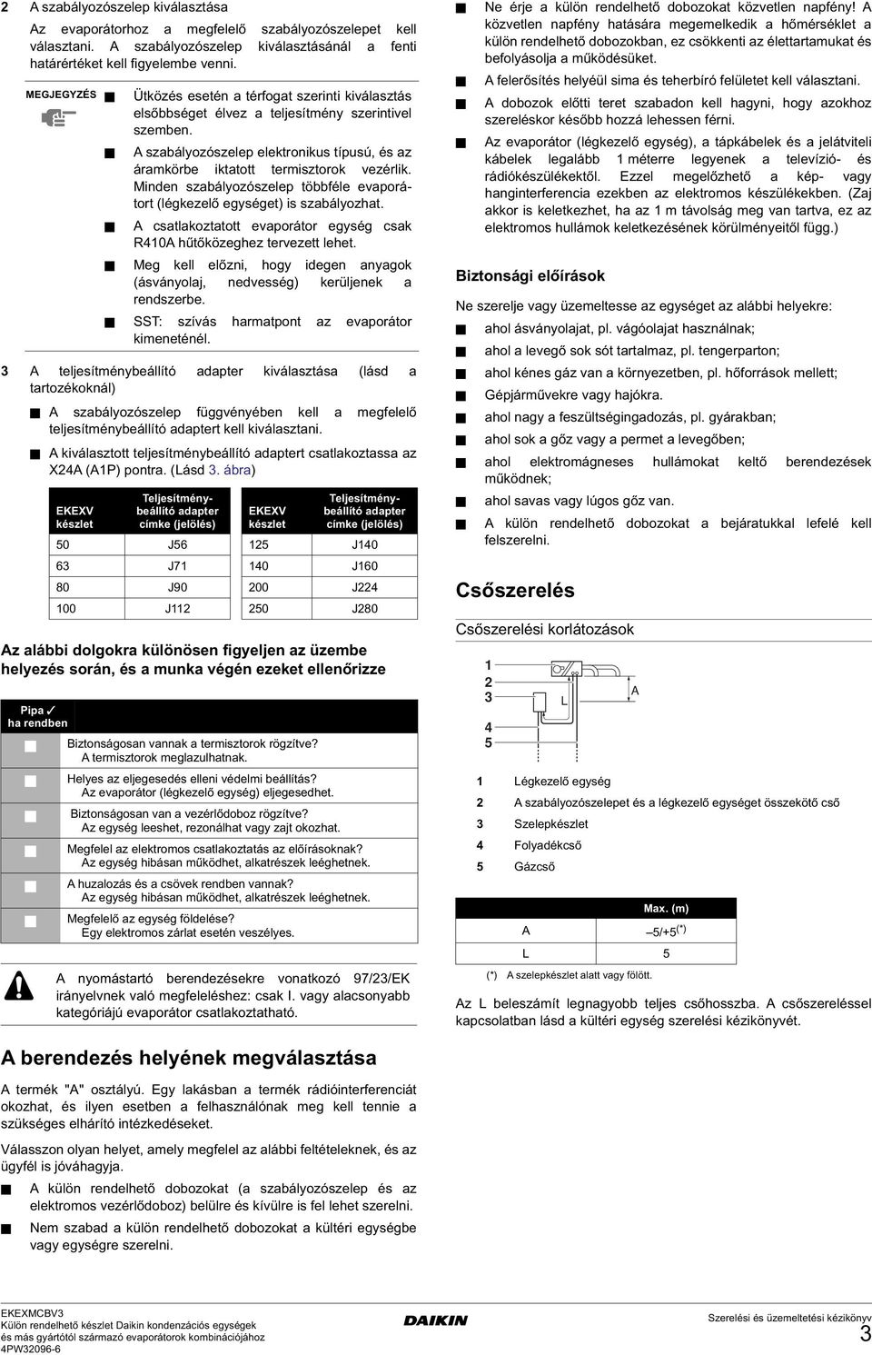 3 A teljesítménybeállító adapter kiválasztása (lásd a tartozékoknál) A szabályozószelep függvényében kell a megfelelő teljesítménybeállító adaptert kell kiválasztani.