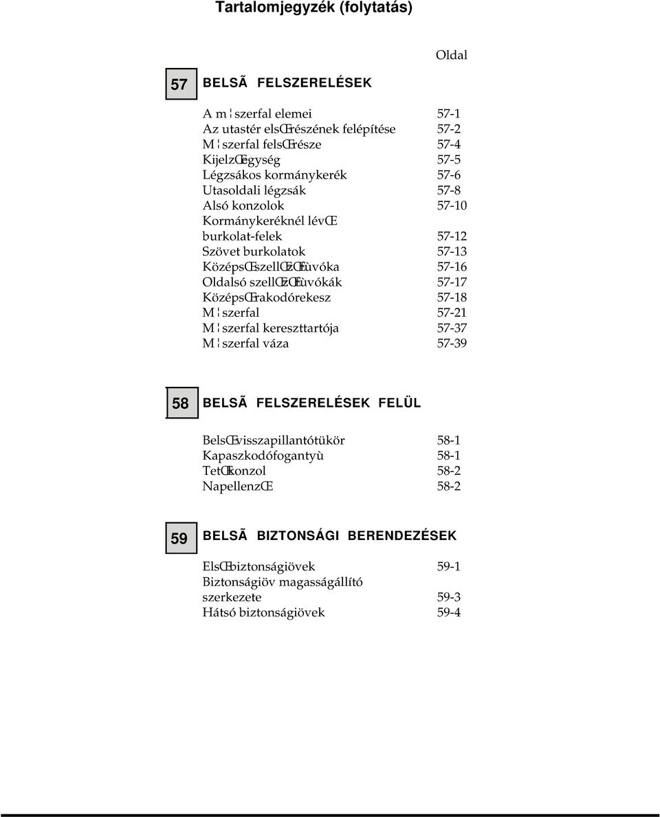 kereszttartója M szerfal váza 57-1 57-2 57-4 57-5 57-6 57-8 57-10 57-12 57-13 57-16 57-17 57-18 57-21 57-37 57-39 58 BELSÃ FELSZERELÉSEK FELÜL BelsŒ visszapillantótükör