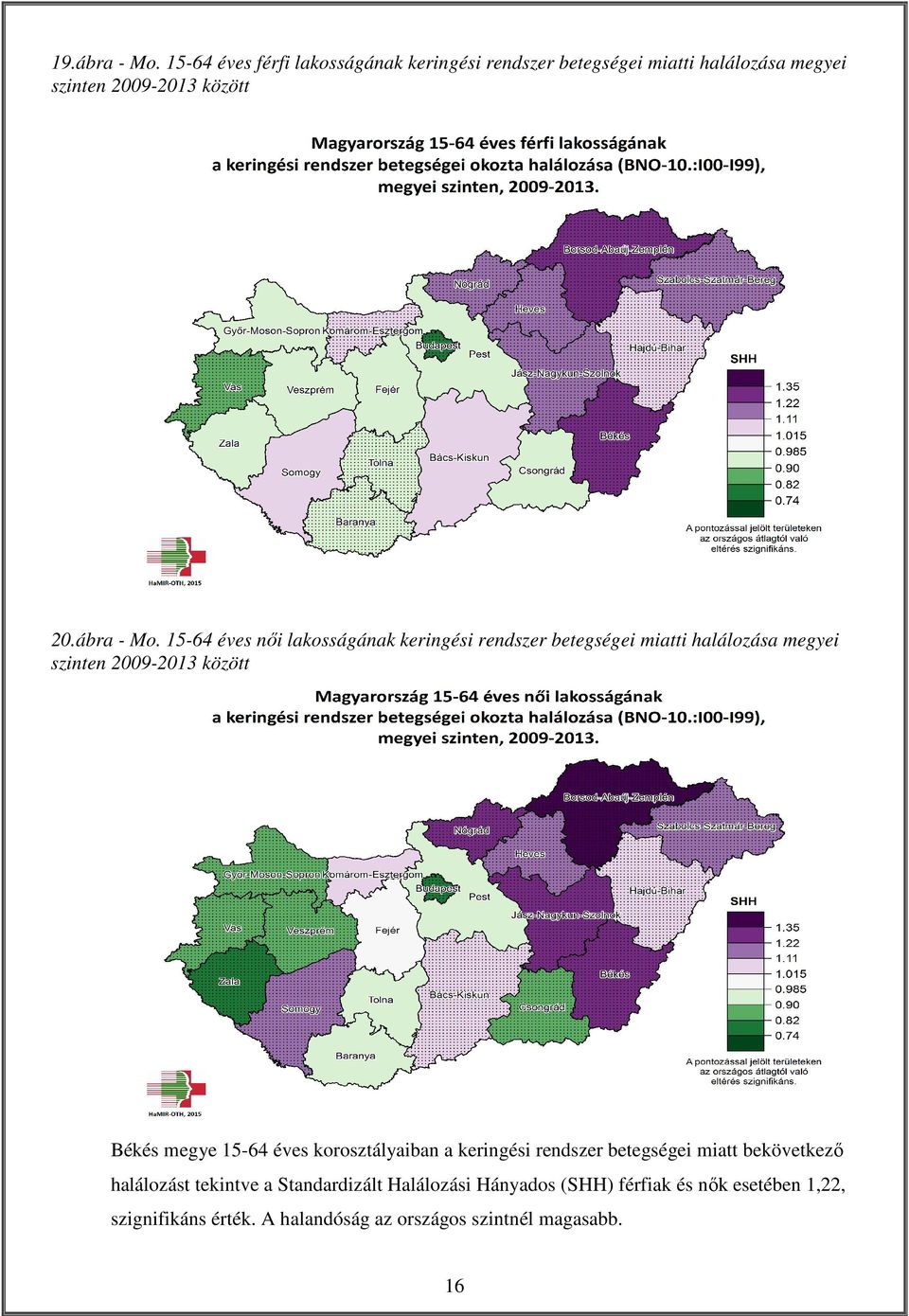 15-64 éves női lakosságának keringési rendszer betegségei miatti halálozása megyei szinten 2009-2013 között Békés megye