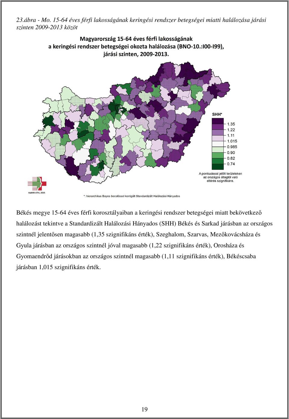 keringési rendszer betegségei miatt bekövetkező halálozást tekintve a Standardizált Halálozási Hányados (SHH) Békés és Sarkad járásban az országos szintnél