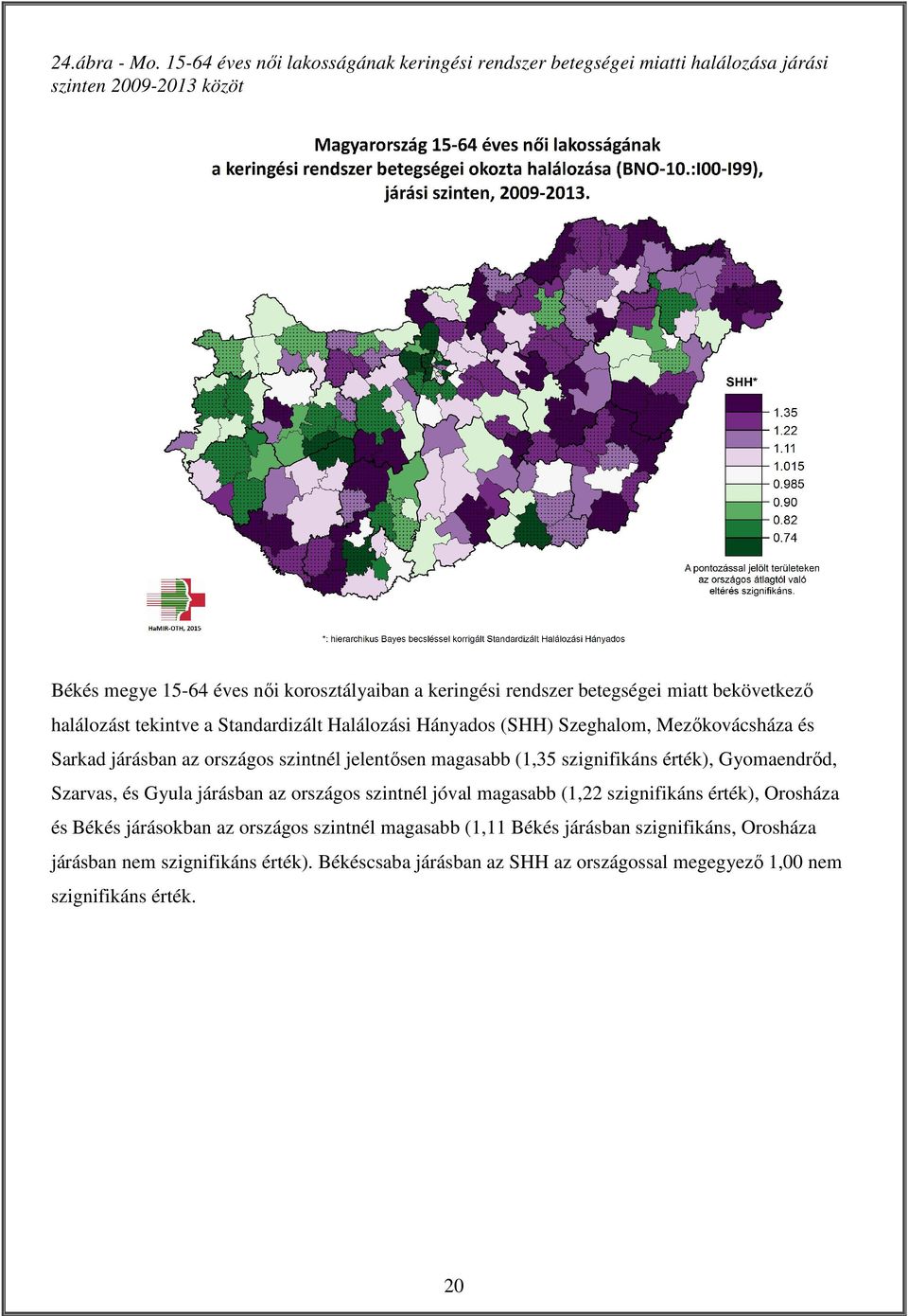 betegségei miatt bekövetkező halálozást tekintve a Standardizált Halálozási Hányados (SHH) Szeghalom, Mezőkovácsháza és Sarkad járásban az országos szintnél jelentősen magasabb