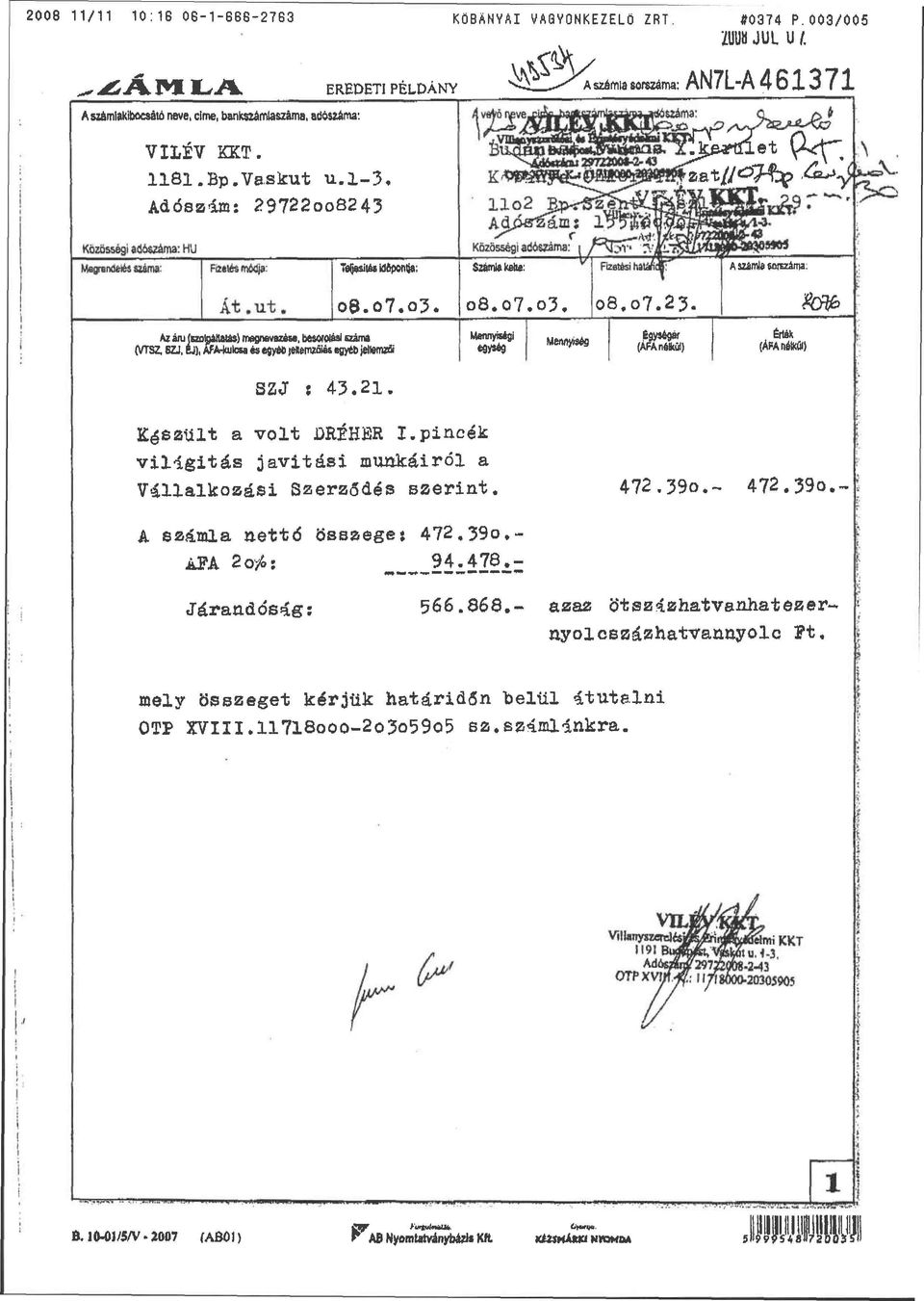 Azái\j EZDlp4Kaláí)lT>eBnevazése,b«4>l0tóalEzáma (VTSZ, SZJ, EJ), AfArkulosa és tjyéti jmerruóiés egyéb jehenwi SZJ í 43.21. K^eaült a volt ŰRÉHER I.