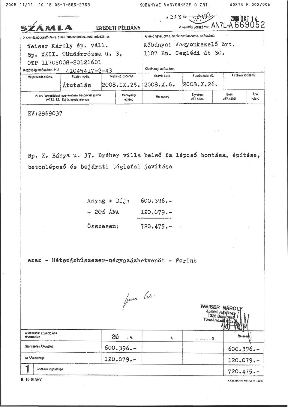 címe, öantezámlaszáms, sdósíáma: Kőbányai Vagyonkezelő Zrt. 1107 BP. Cegládi út 30. i Közösségi adószáma: Usiir«riJclés száma Fnews módja Teliesites :űapo!