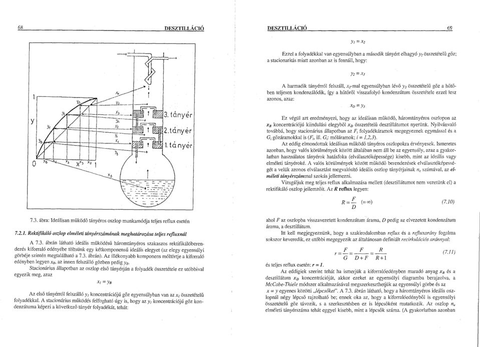 ta nyer Ez végü azt eredményezi, hogy az ideáisan működő, háromtányéros oszopon az x 8 koncentrációjú kiinduási eegybő x 0 összetéteü desztiátumot nyerünk.