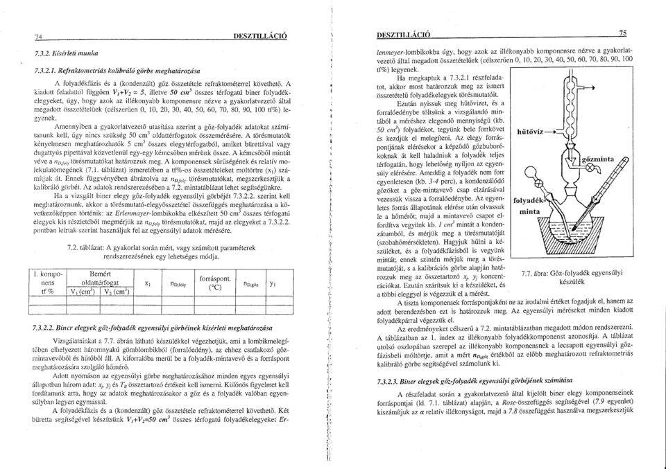 10, 20, 30, 40, 50, 60, 70, 80, 90, 100 tf%) egyenec Amennyiben a gyakoratvezető utasítása szerint a gőz-foyadék adatokat számítanunk ke, úgy nincs szükség 50 cm 3 odattérfogatok összemérésére.