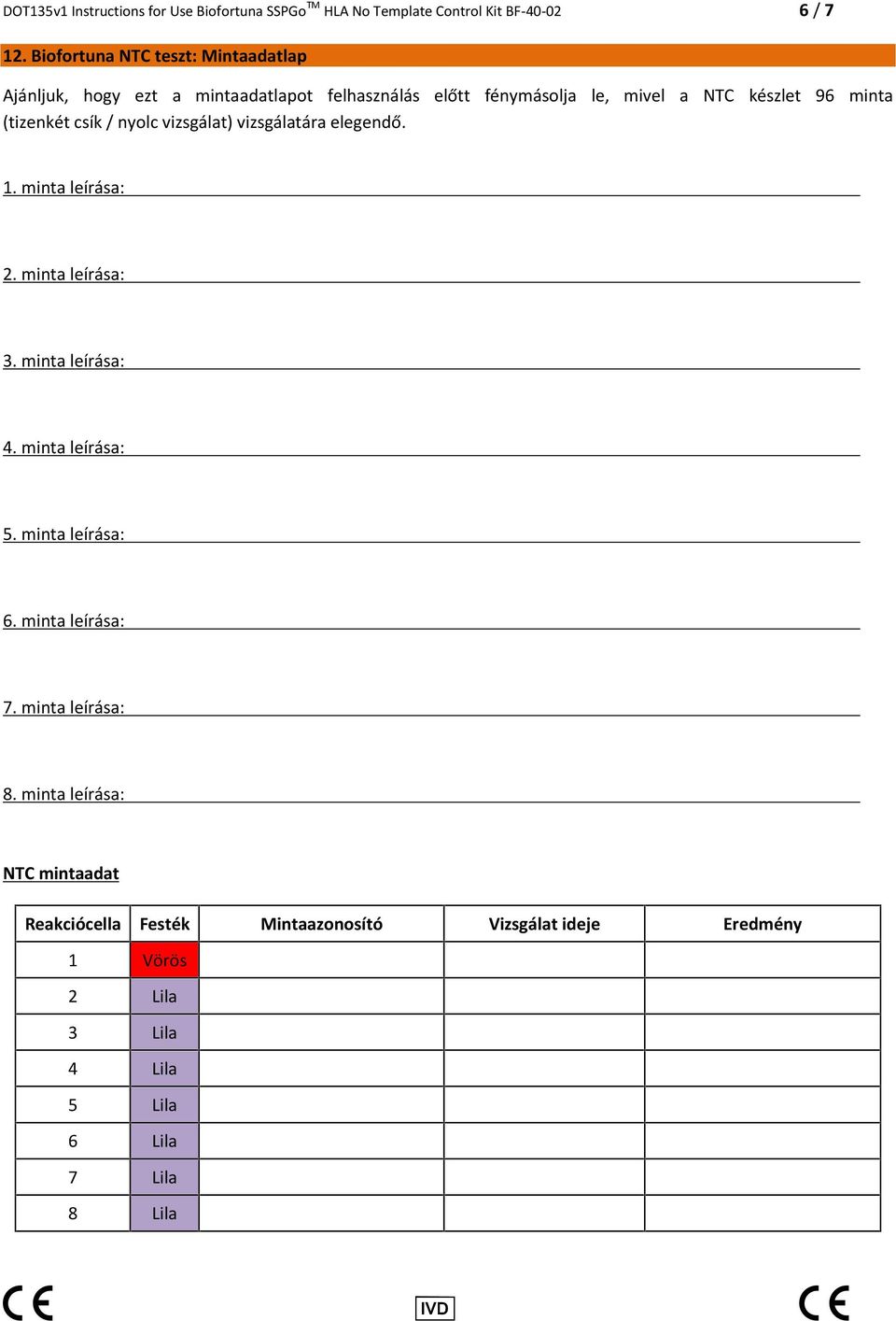 (tizenkét csík / nyolc vizsgálat) vizsgálatára elegendő. 1. minta leírása: 2. minta leírása: 3. minta leírása: 4. minta leírása: 5.