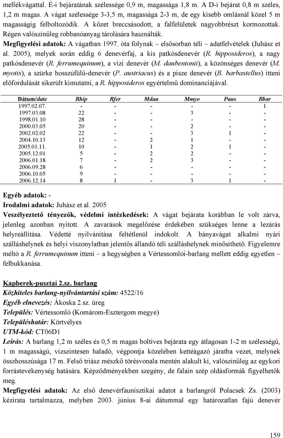 Régen valószínűleg robbanóanyag tárolására használták. Megfigyelési adatok: A vágatban 1997. óta folynak elsősorban téli adatfelvételek (Juhász et al.