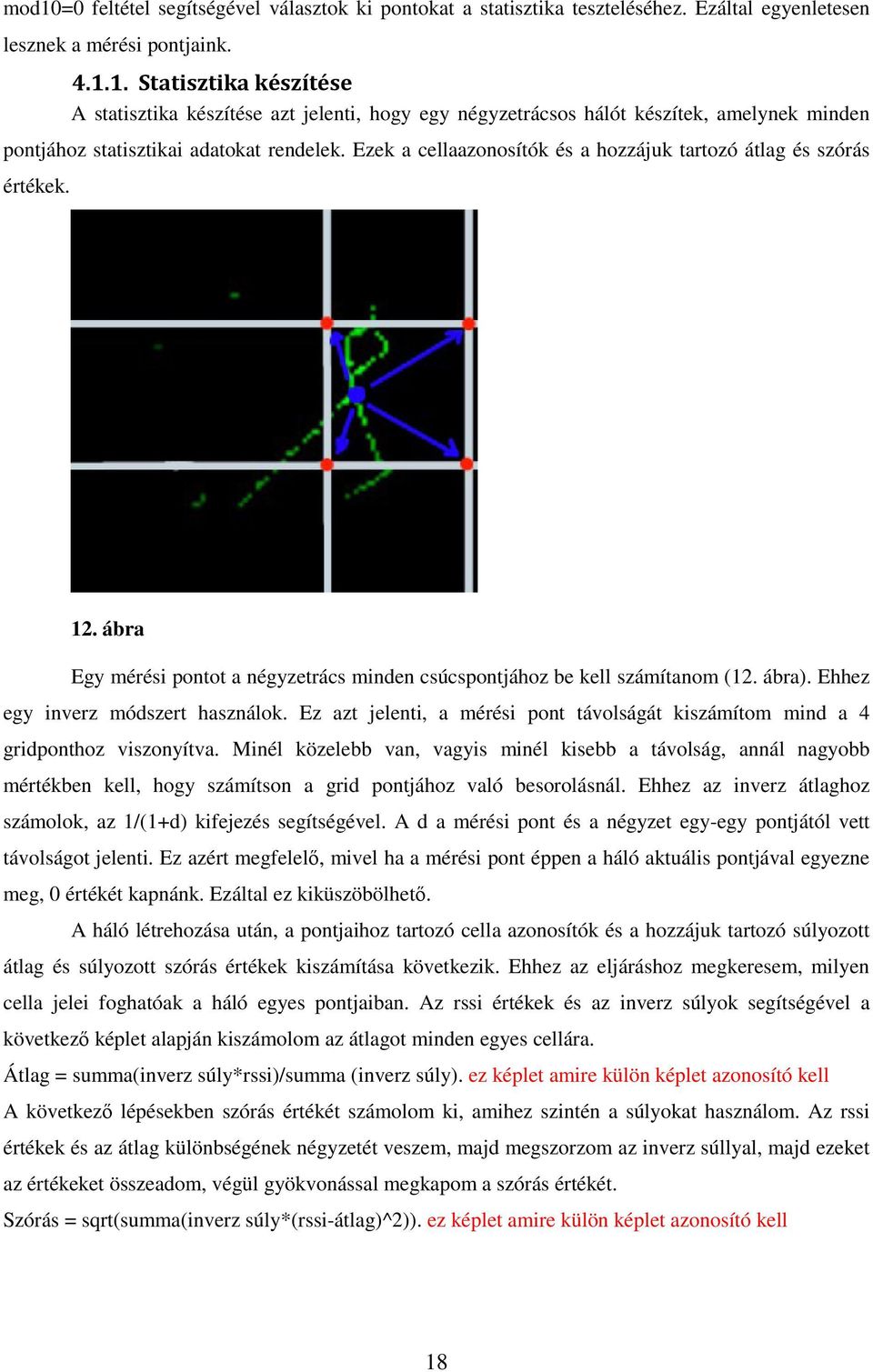 Ez azt jelenti, a mérési pont távolságát kiszámítom mind a 4 gridponthoz viszonyítva.
