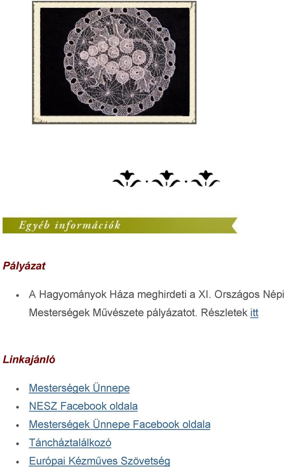 Részletek itt Linkajánló Mesterségek Ünnepe NESZ Facebook