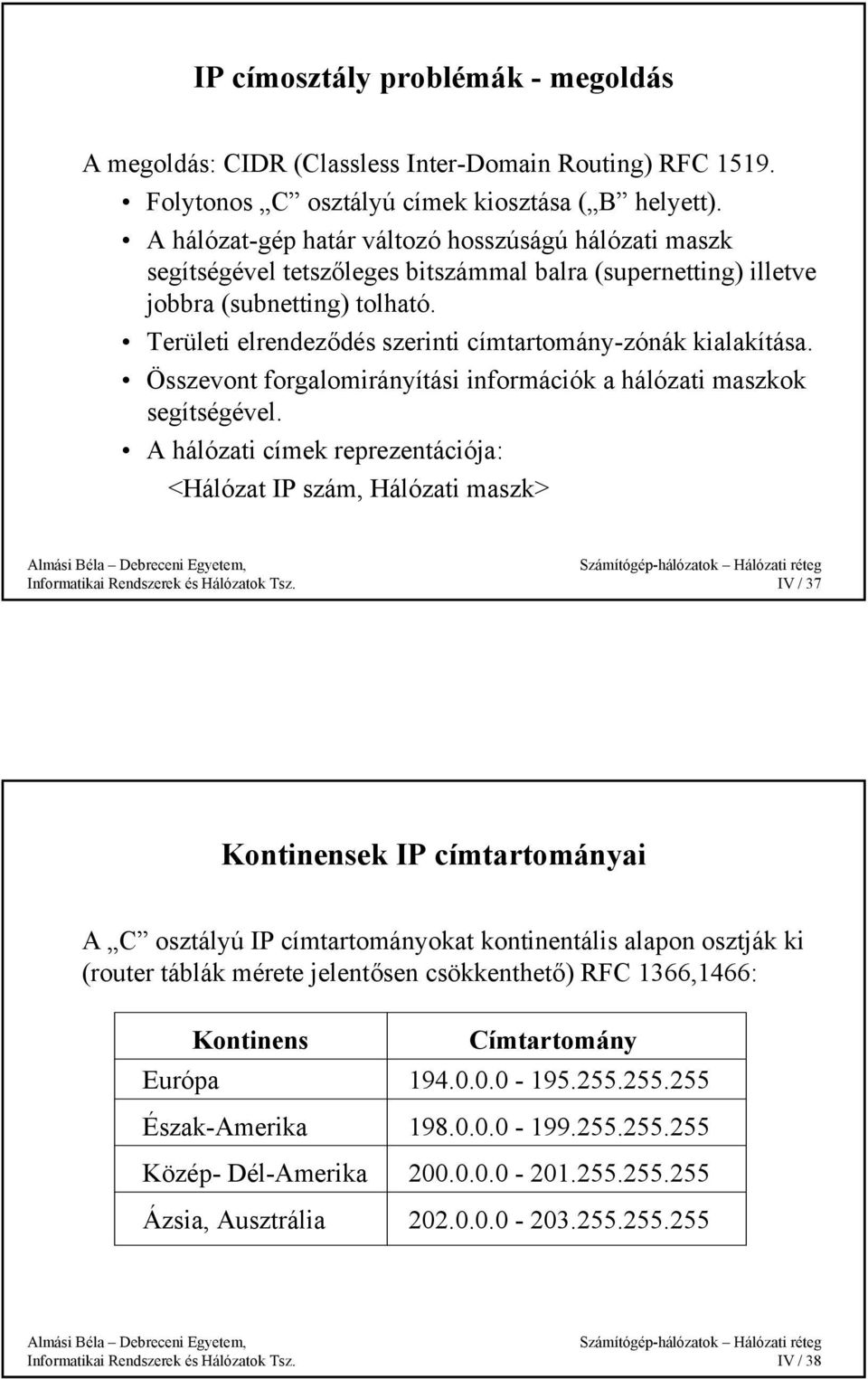 Területi elrendeződés szerinti címtartomány-zónák kialakítása. Összevont forgalomirányítási információk a hálózati maszkok segítségével.