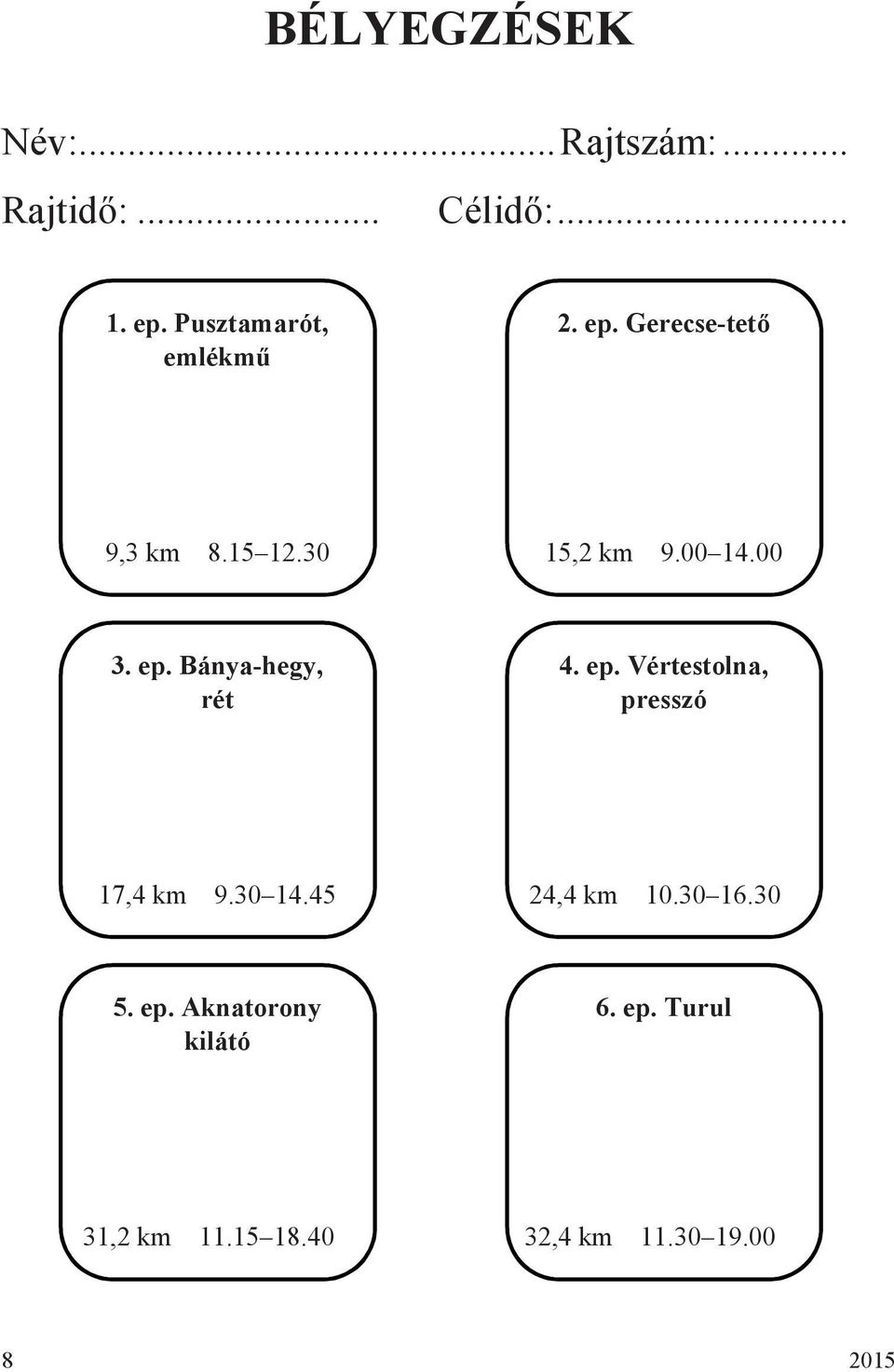 ep. Bánya-hegy, rét 4. ep. Vértestolna, presszó 17,4 km 9.30 14.45 24,4 km 10.
