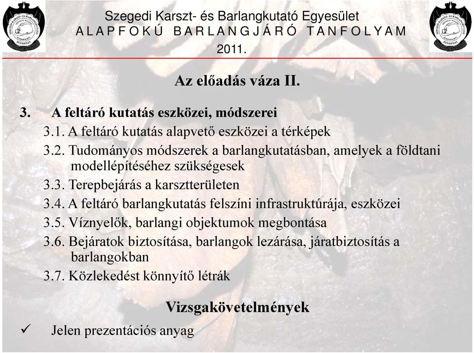 A feltáró barlangkutatás felszíni infrastruktúrája, eszközei 35 3.5. Víznyelők, barlangi objektumok k megbontása 3.6.
