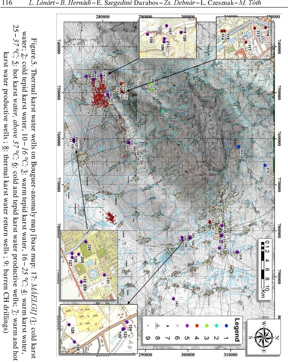 water, 10 16 C; 3: warm tepid karst water, 16 25 C; 4: warm karst water, karst water productive wells ; 8: thermal