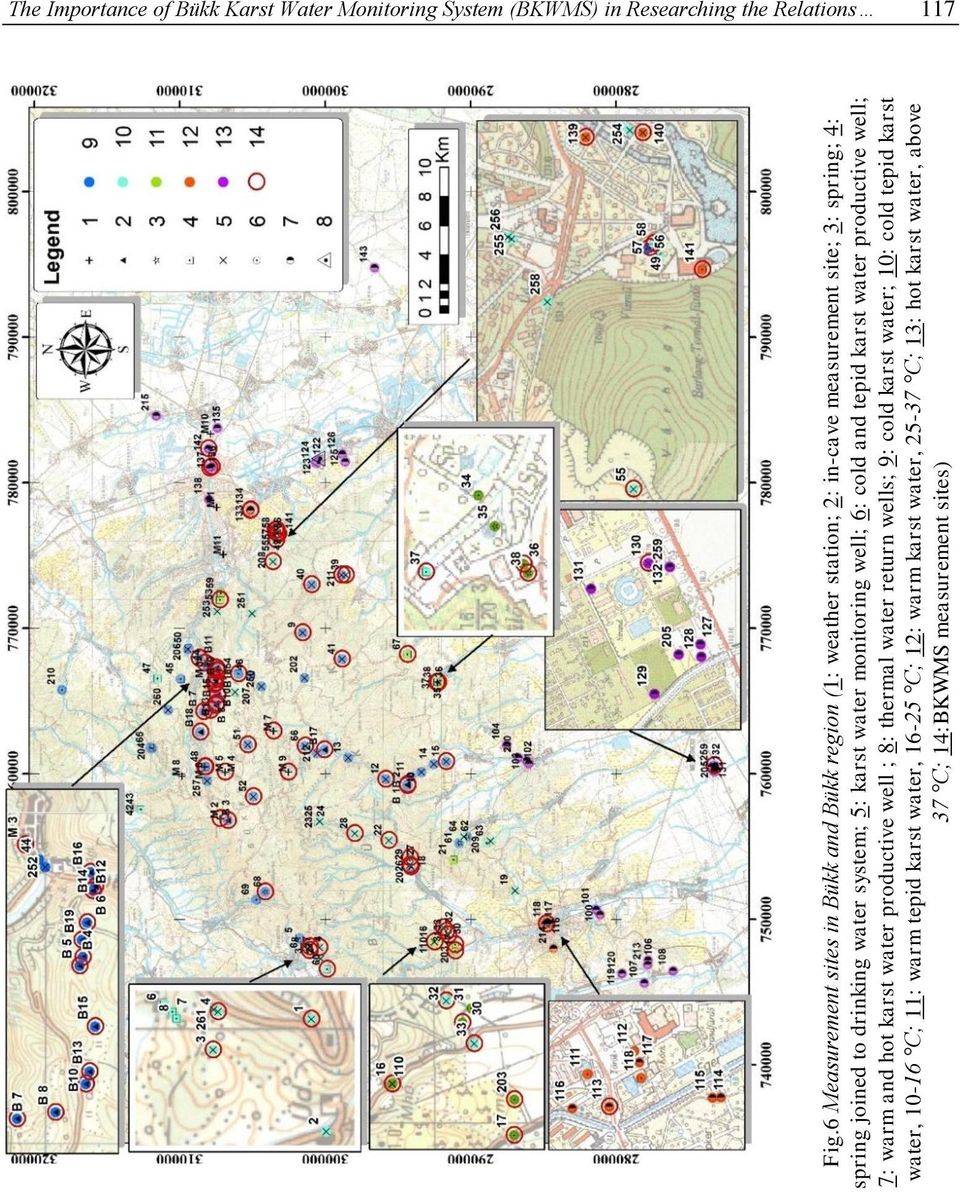 system; 5: karst water monitoring well; 6: cold and tepid karst water productive well; 7: warm and hot karst water productive well ; 8: thermal