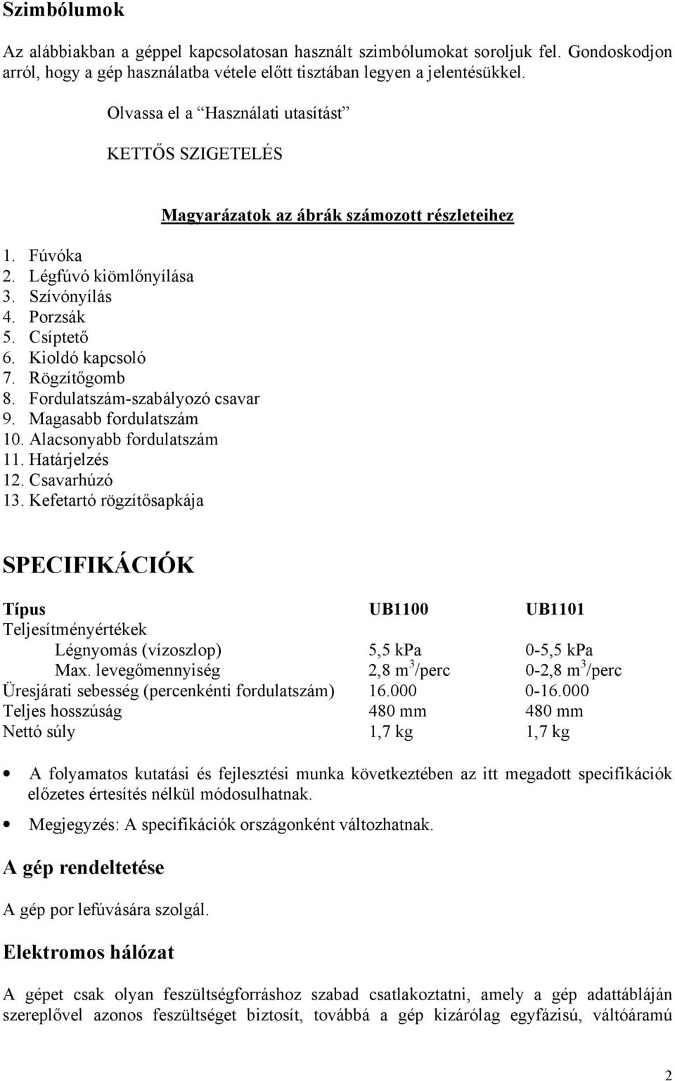 Magasabb fordulatszám 10. Alacsonyabb fordulatszám 11. Határjelzés 12. Csavarhúzó 13.