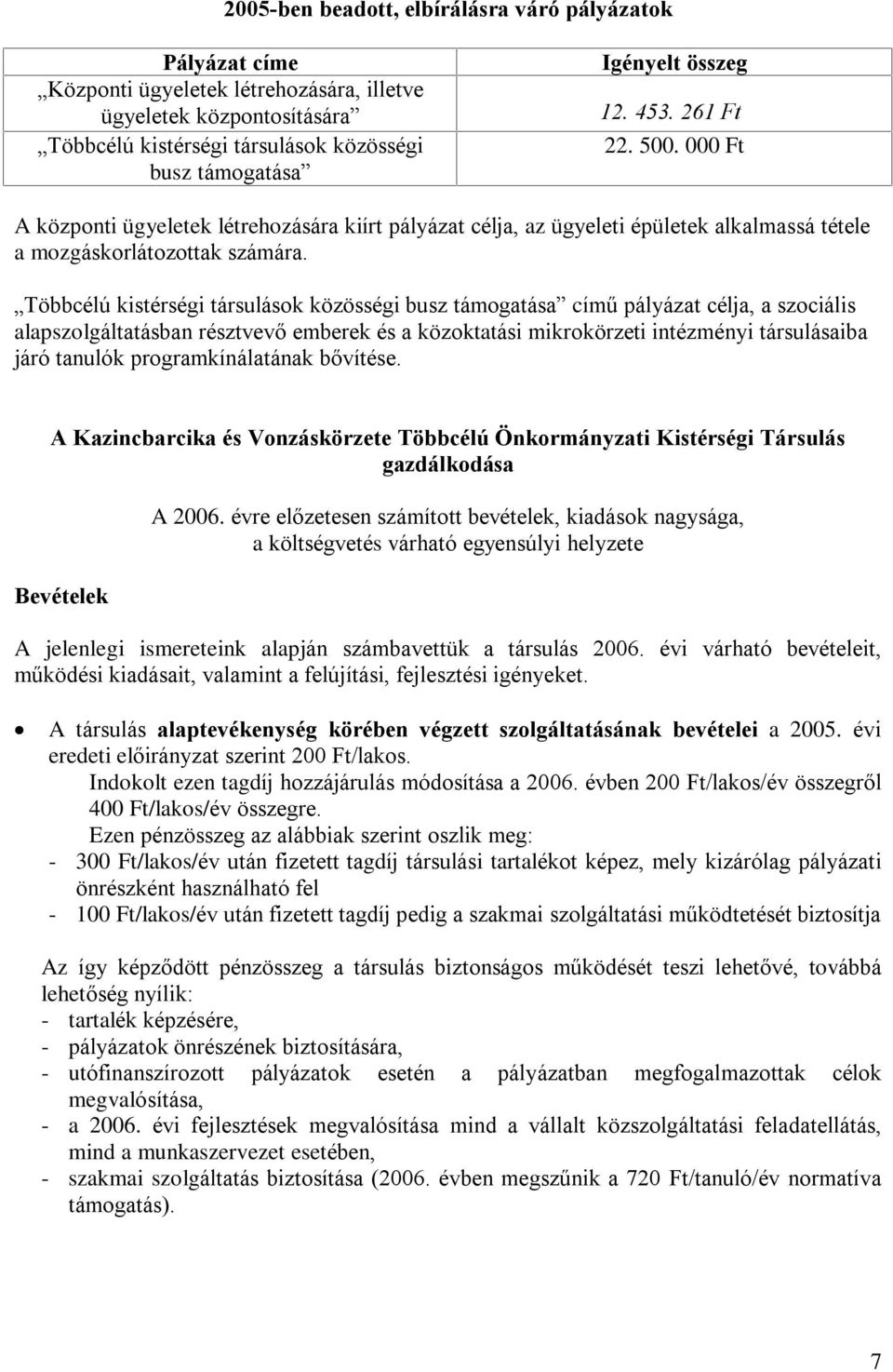 Többcélú kistérségi társulások közösségi busz támogatása címû pályázat célja, a szociális alapszolgáltatásban résztvevõ emberek és a közoktatási mikrokörzeti intézményi társulásaiba járó tanulók