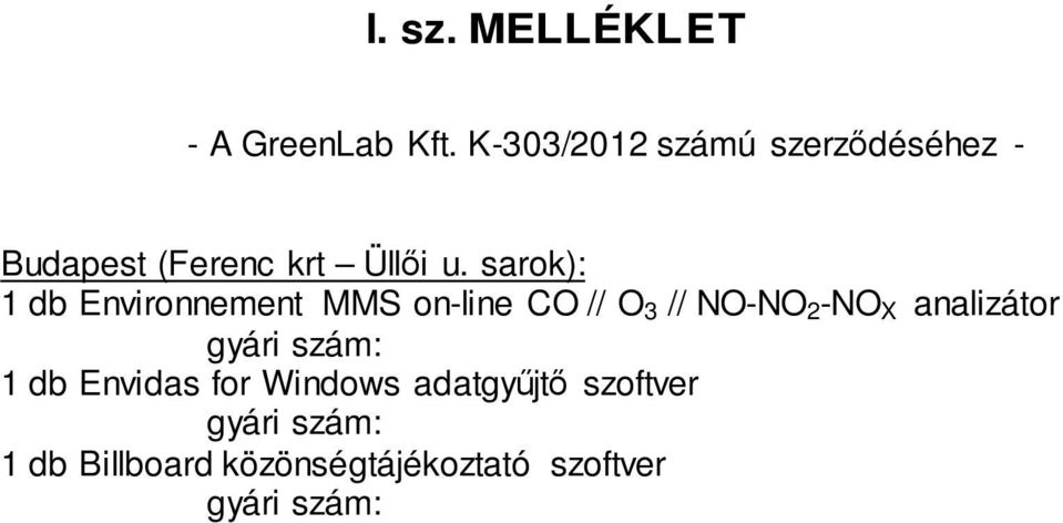 sarok): 1 db Environnement MMS on-line CO // O 3 // NO-NO 2 -NO X