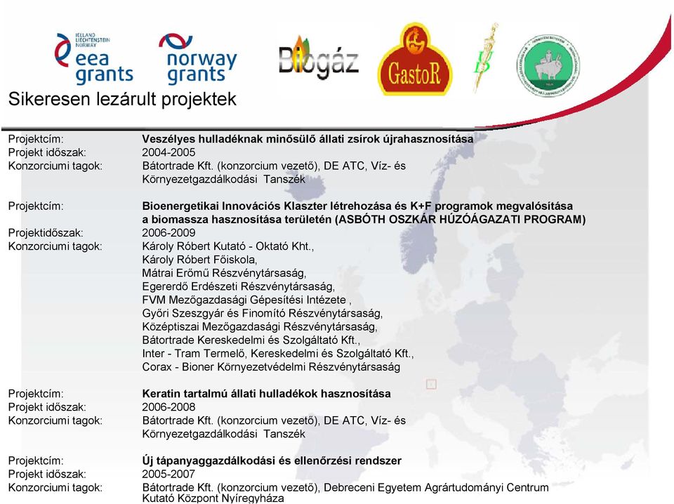 OSZKÁR HÚZÓÁGAZATI PROGRAM) Projektidőszak: 2006-2009 Konzorciumi tagok: Károly Róbert Kutató - Oktató Kht.