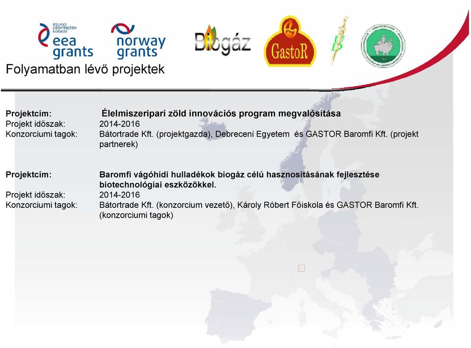 (projekt partnerek) Projektcím: Baromfi vágóhídi hulladékok biogáz célú hasznosításának fejlesztése biotechnológiai