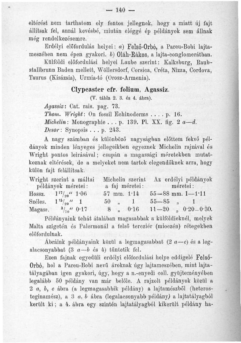 Külföldi előfordulási helyei Laube szerint: Kalksburg, Baubstallbrunn Baden mellett, Wöllersdorf, Oorsica, Oréta, Nizza, Oordova, Taurus (Kisázsia), Urmia-tó (Orosz-Armenia). Clypeasíer cfr.