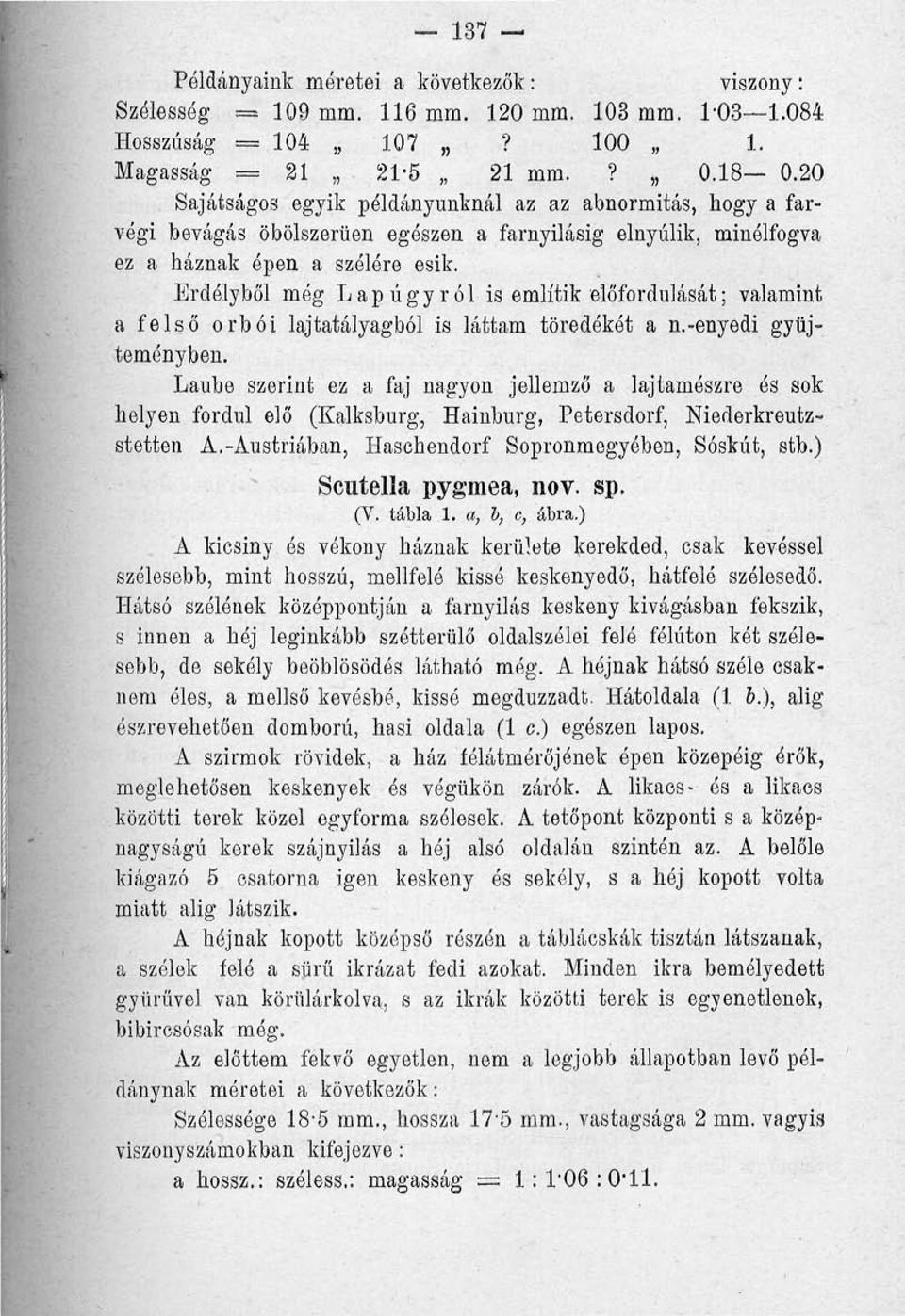 Erdélyből még Lapúgyról is említik előfordulását; valamint a felső orbói lajtatályagból is láttam töredékét a n.-enyedi gyűjteményben.